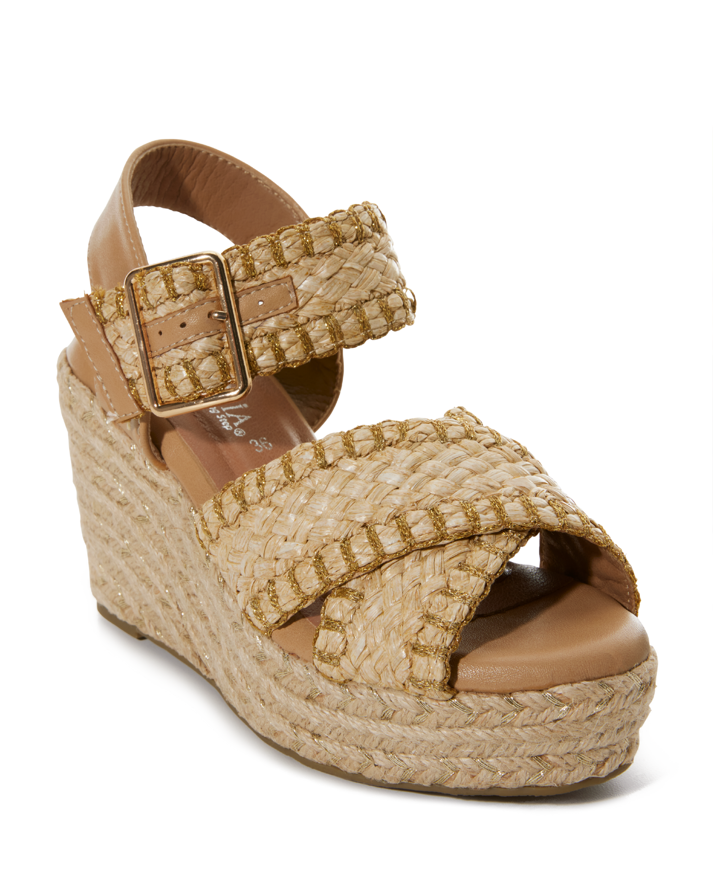 Raffia Metallic Wedge Natural