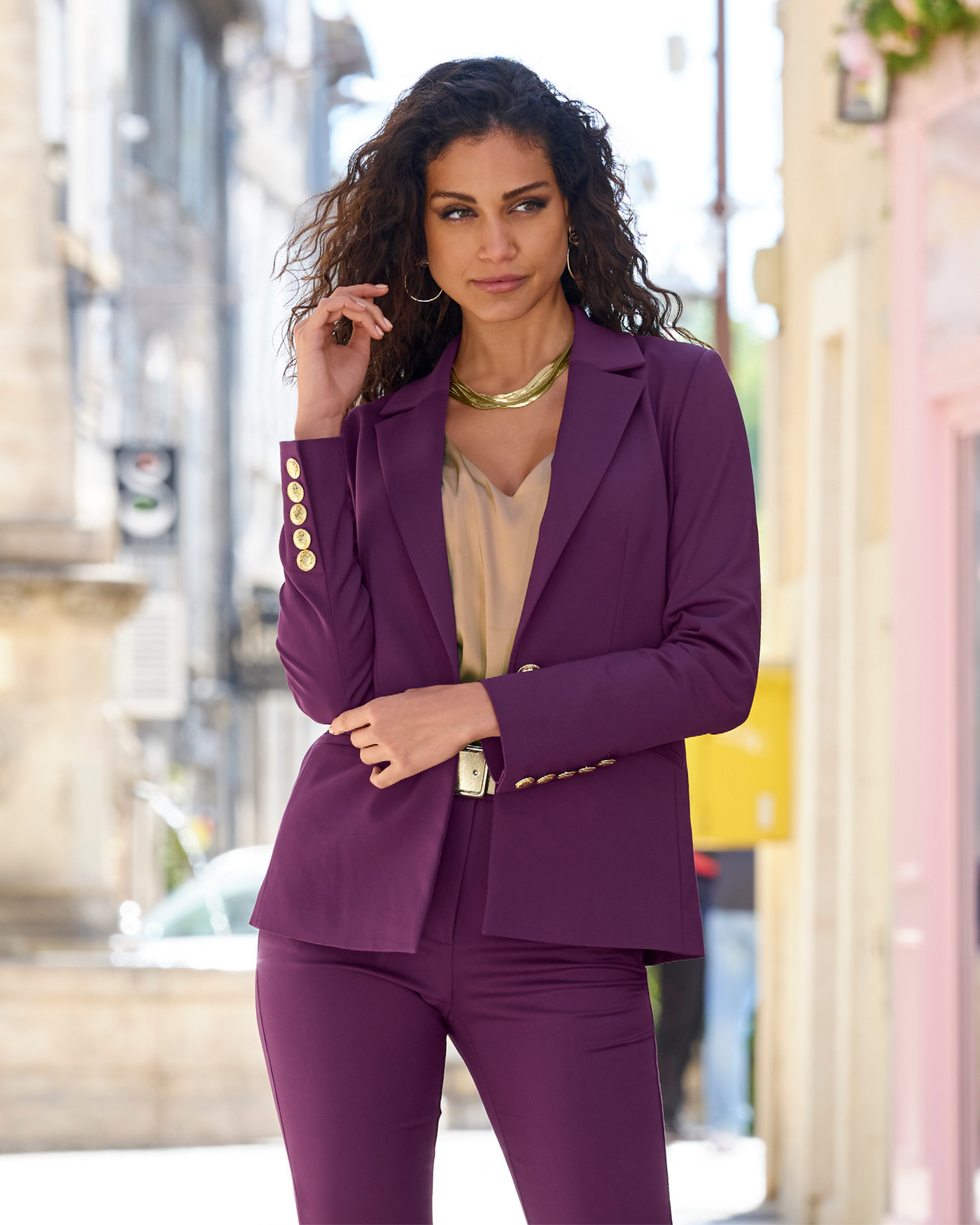 Modern Single Button Blazer Dark Purple