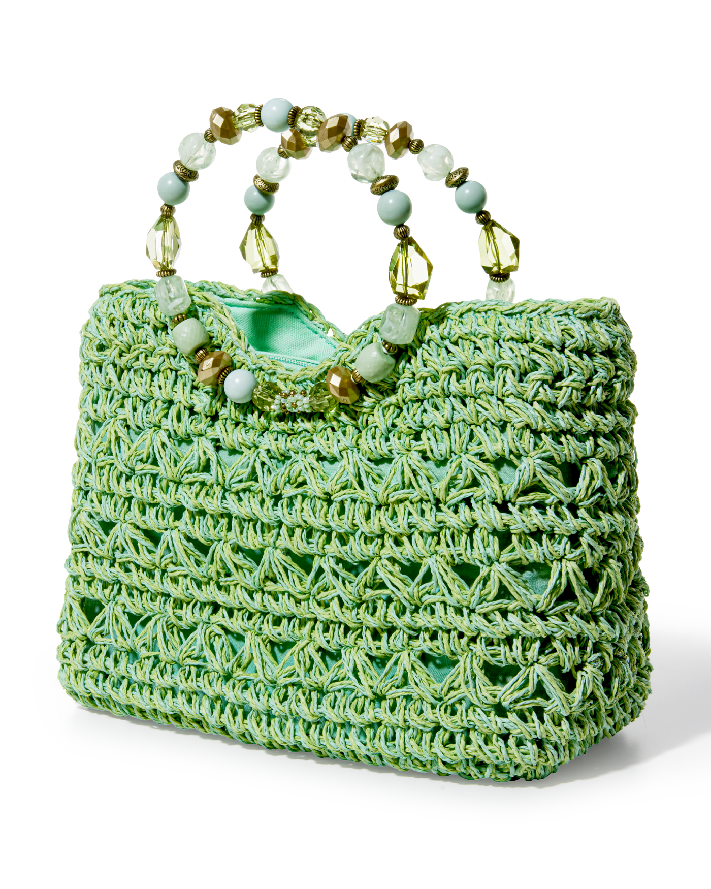 Gem Top Handle Woven Bag Green