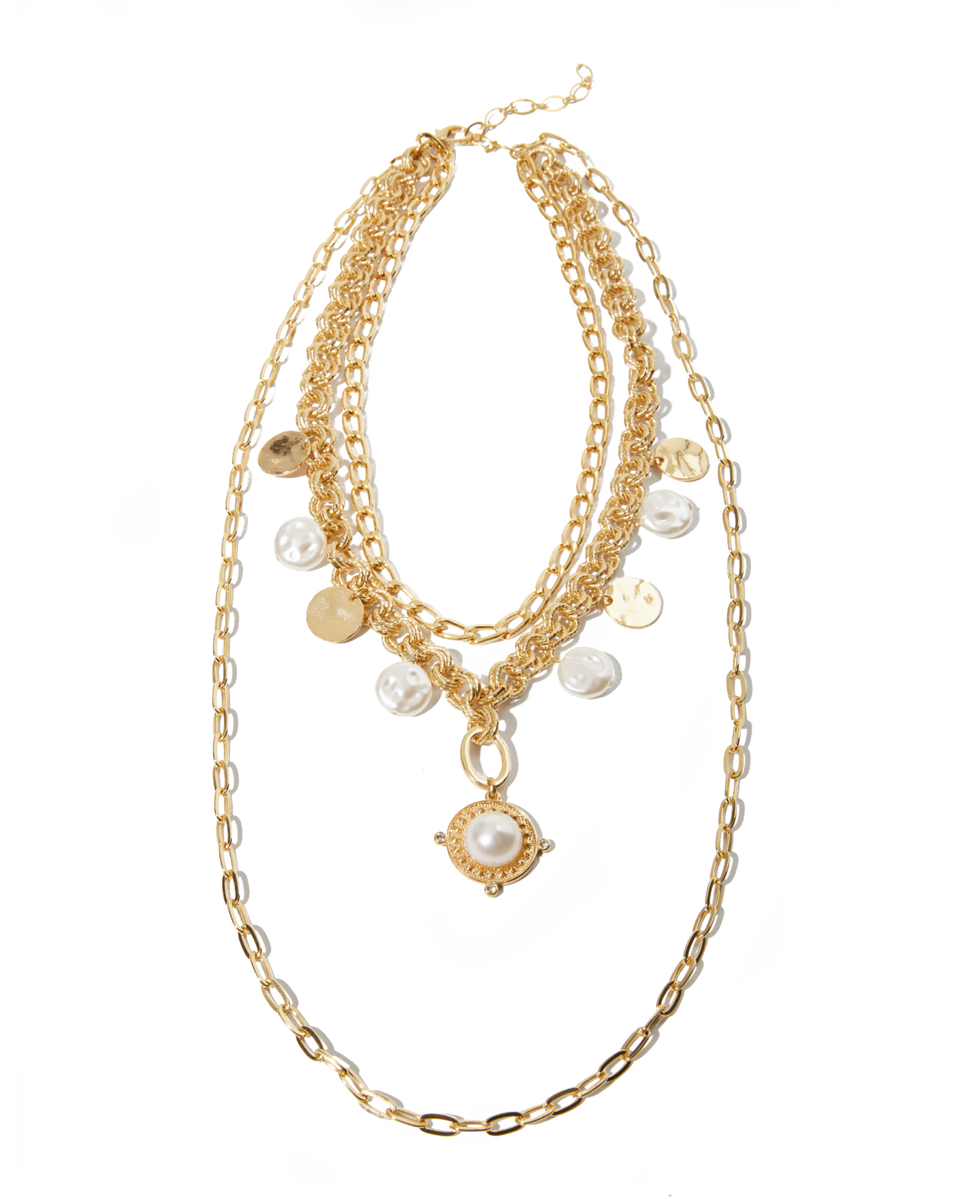 Layered Statement Pearl Necklace Gold