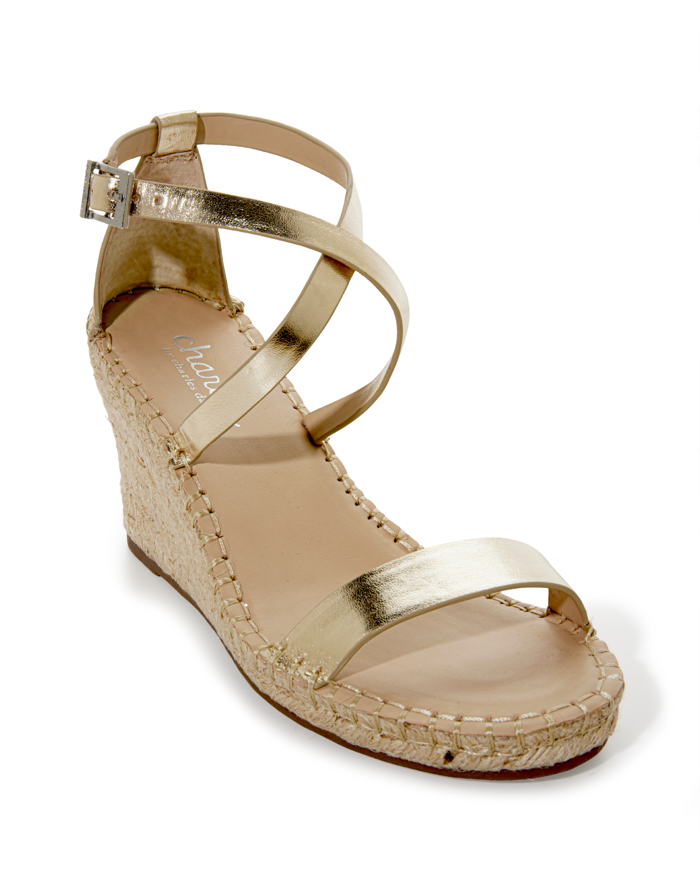 Cross Ankle Strap Wedge Gold