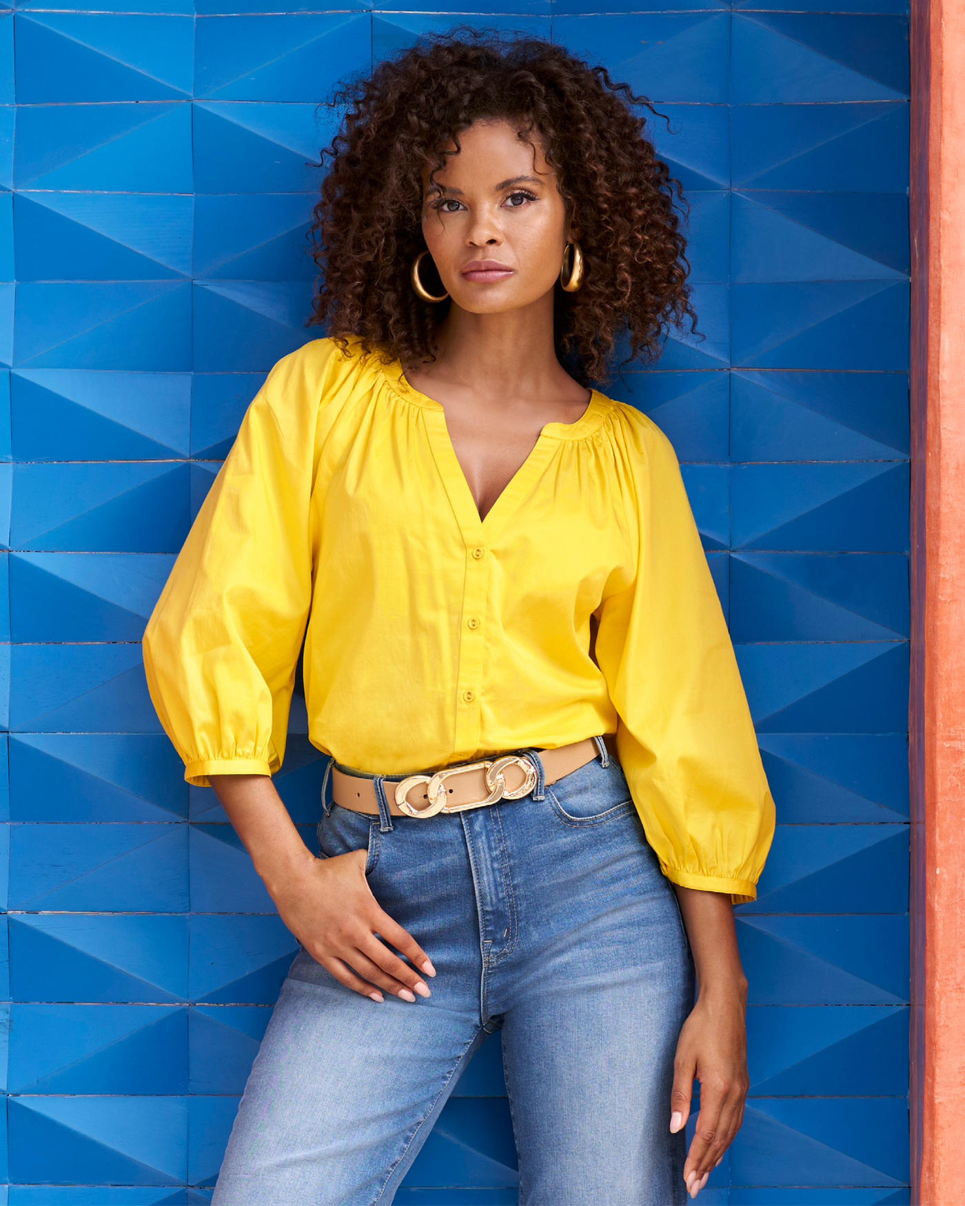 Brooke Notch Neck Poplin Shirt Habanero Gold