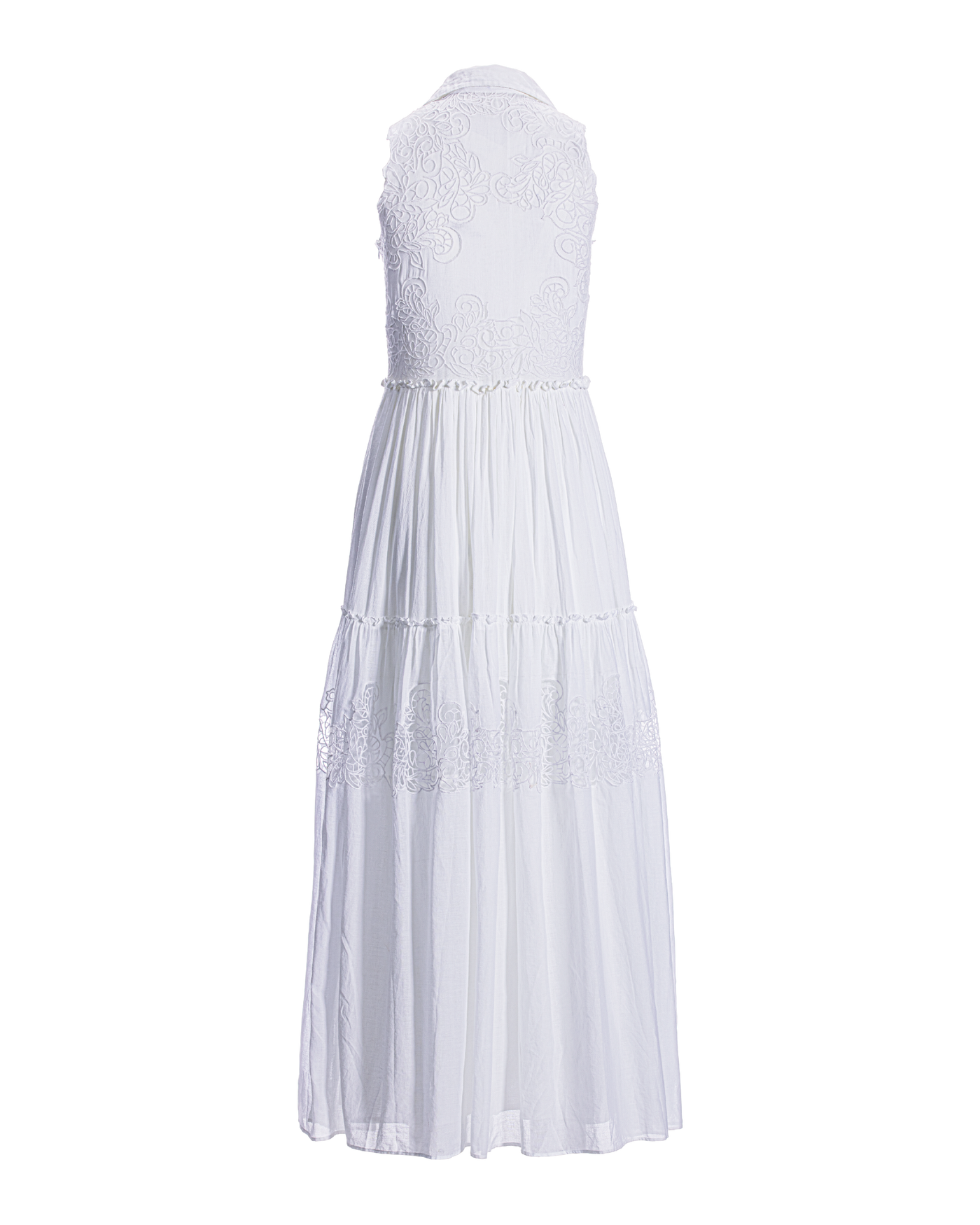 Lace Inset Tiered Ankle Length Cotton Dress - Pure White – Boston