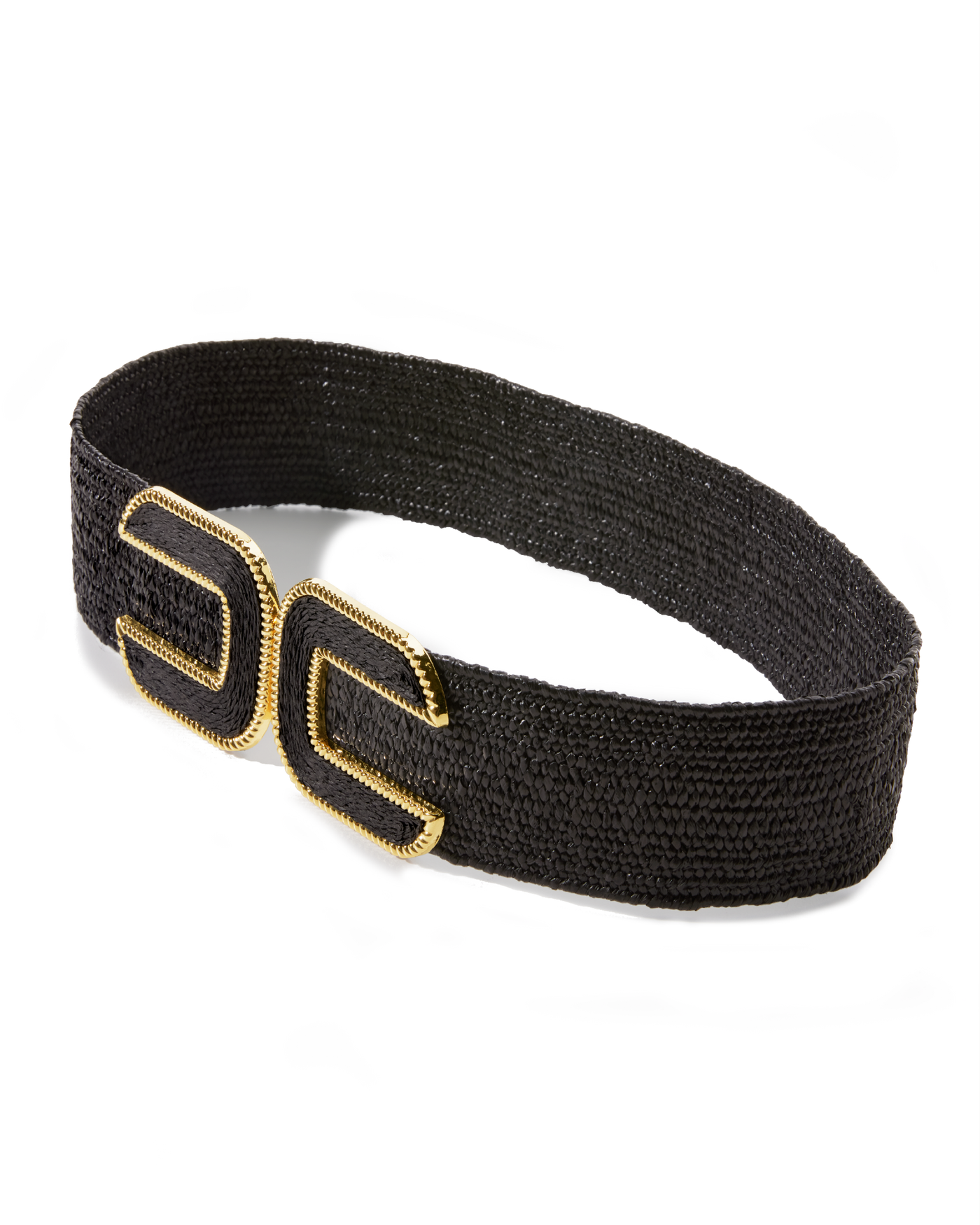 Gold Hardware Raffia Elastic Belt Black