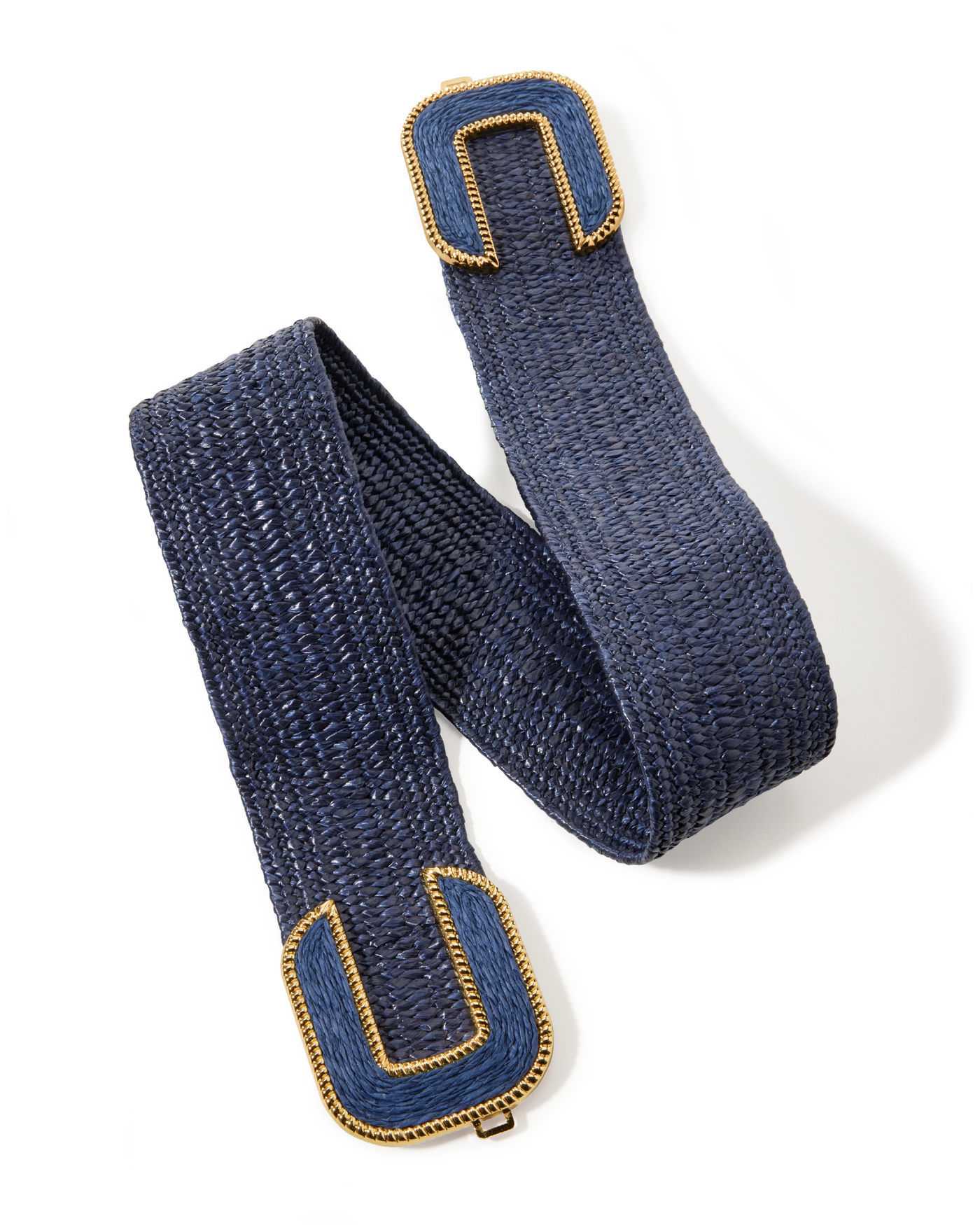Gold Hardware Raffia Elastic Belt Navy