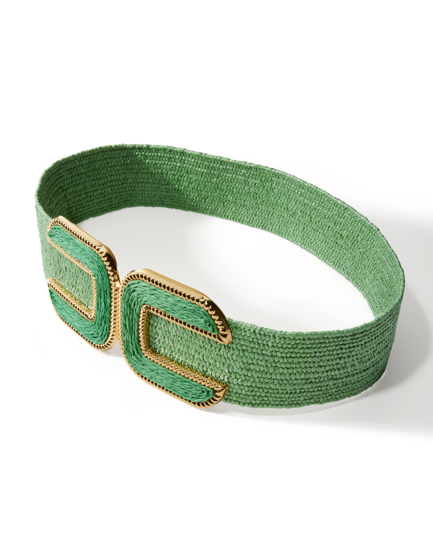 Gold Hardware Raffia Elastic Belt Bottle Green