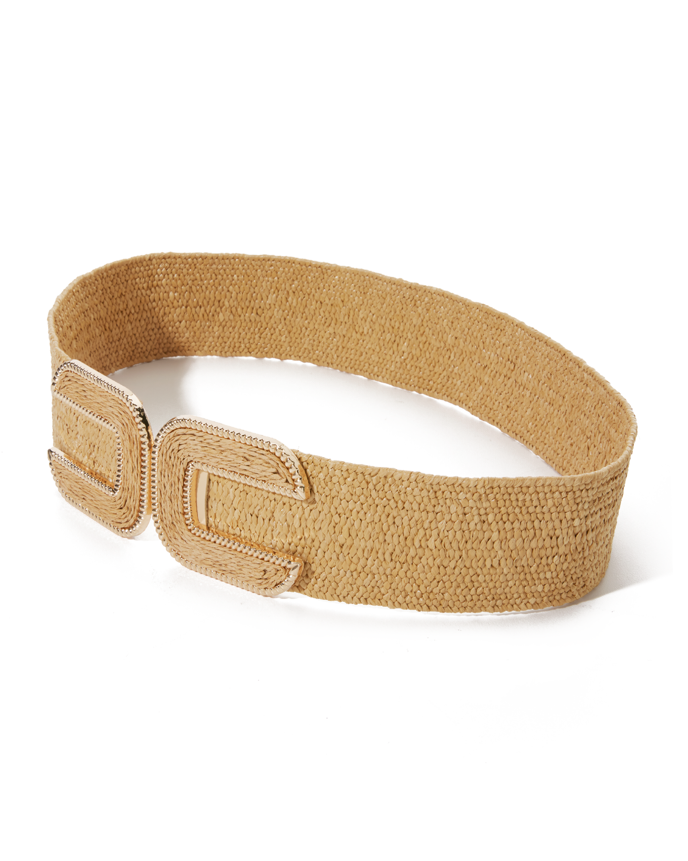 Gold Hardware Raffia Elastic Belt Natural