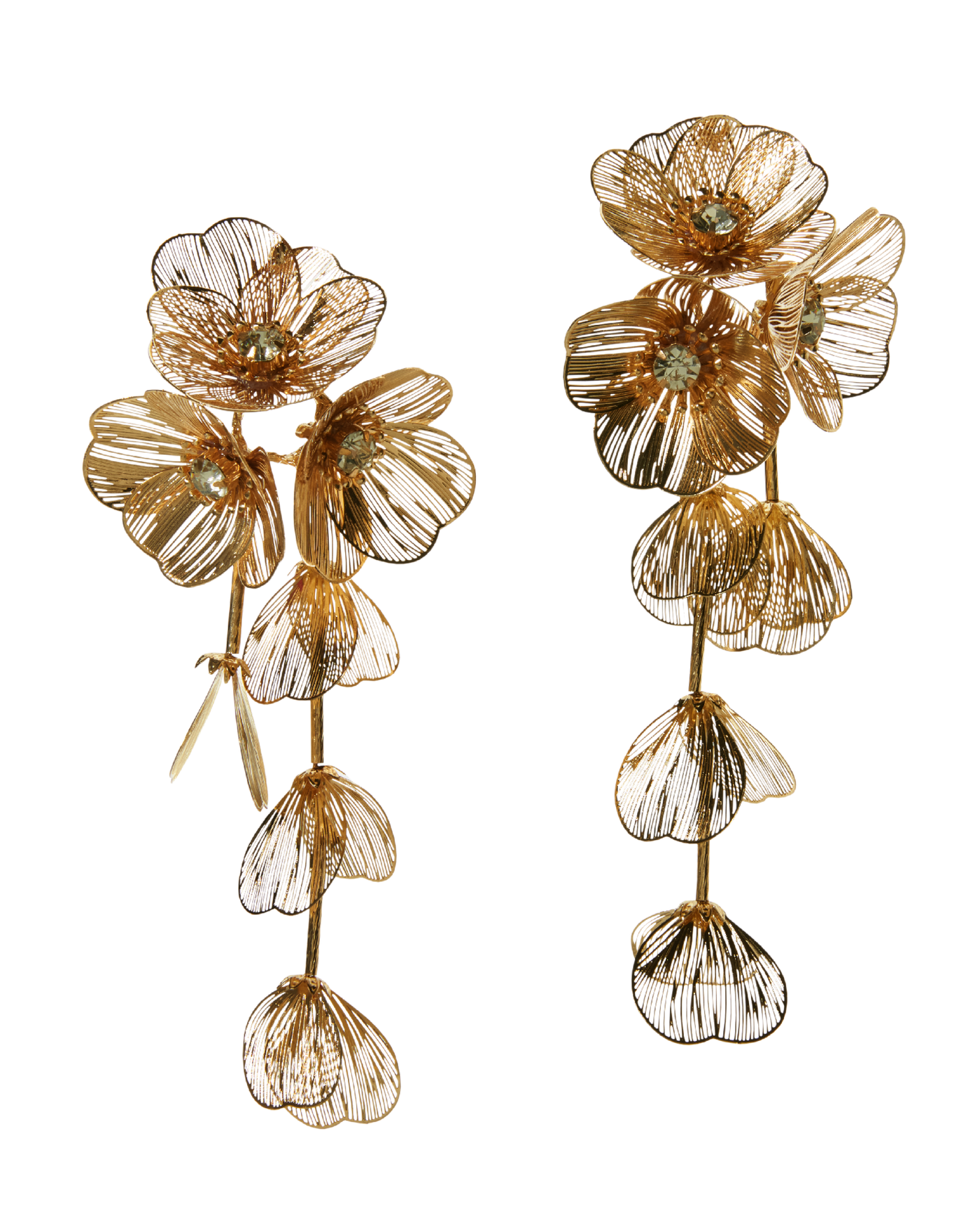 3D Flower Rhinestone Drop Earring Gold