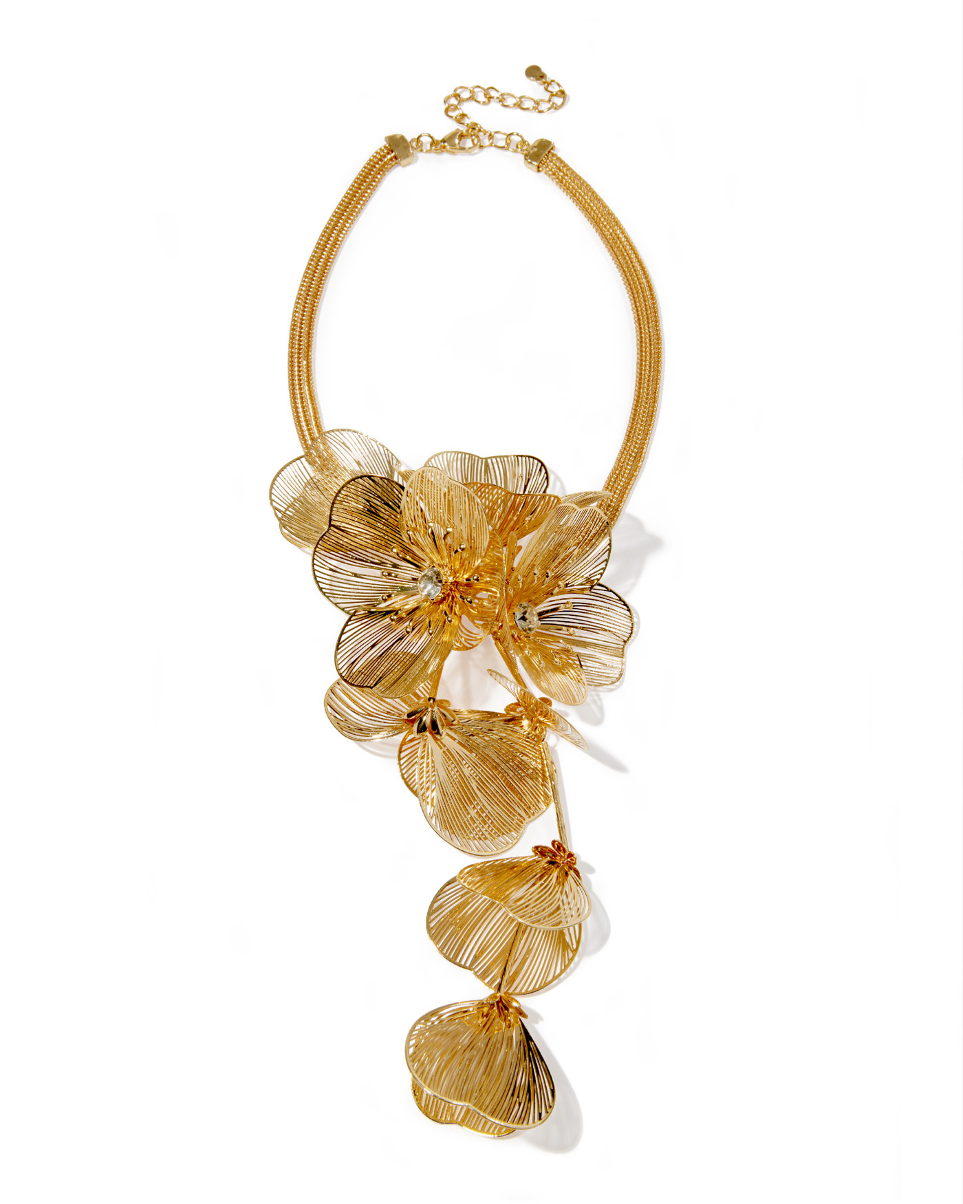 3D Flower Rhinestone Necklace Gold