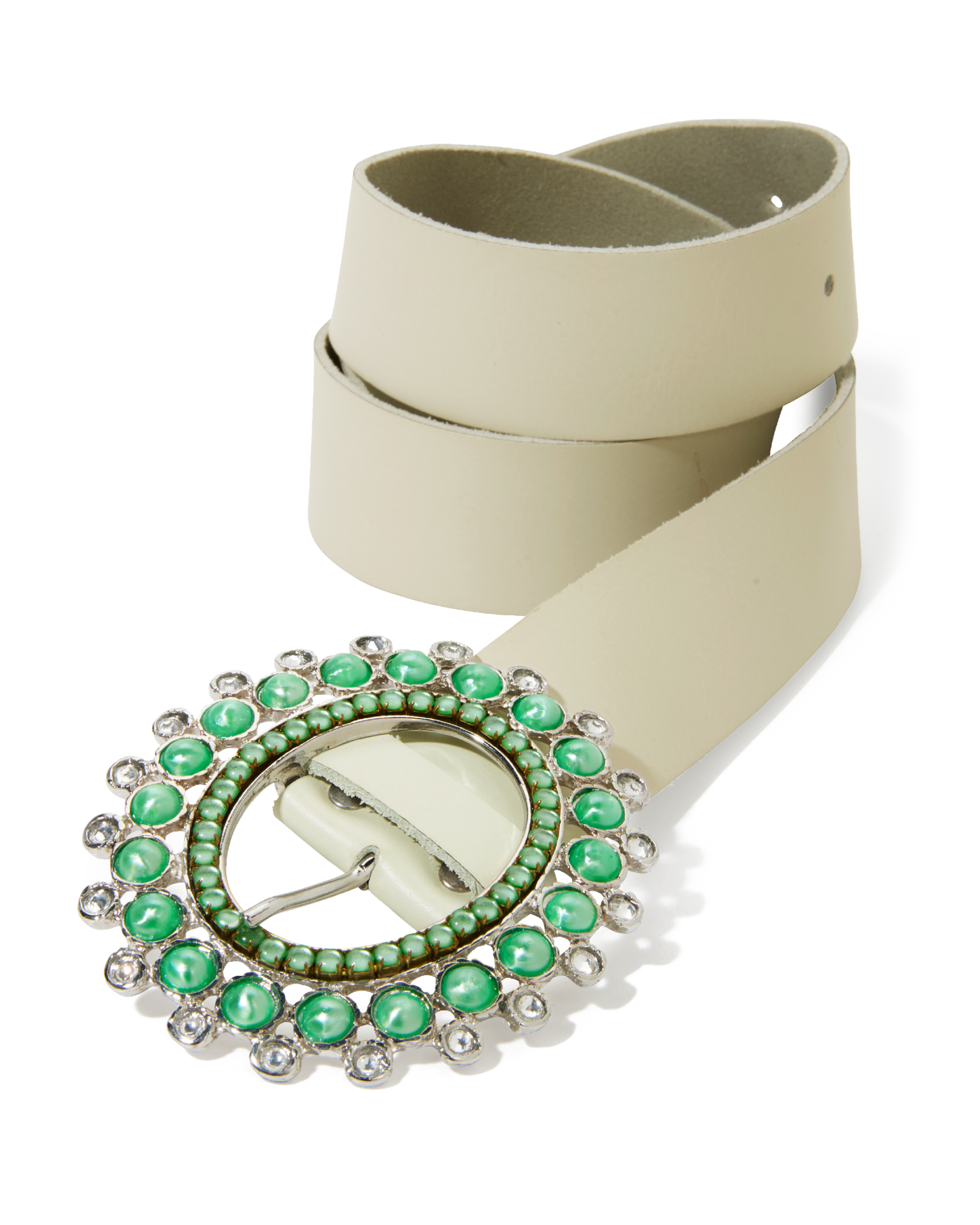 Gem And Rhinestone Leather Belt Green Multi