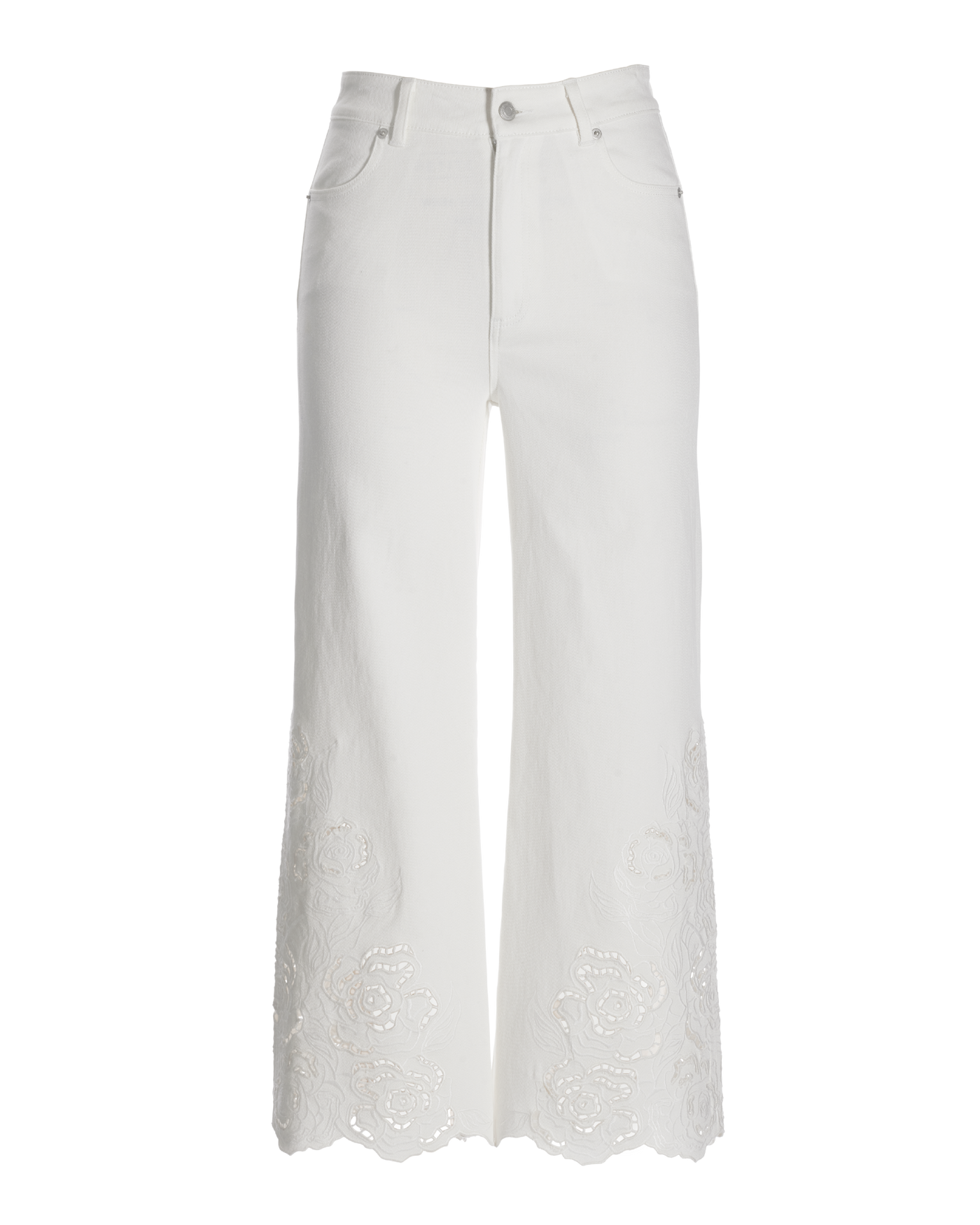 Malibu Embroidered Floral Wide Leg Crop Jean - White – Boston Proper