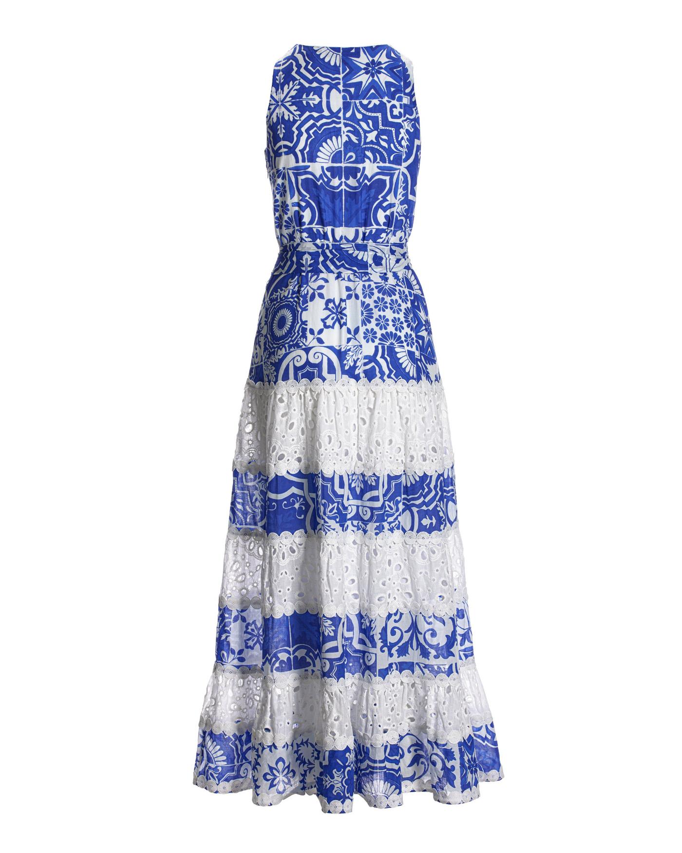 Vacation Tiles Print Eyelet Inset Ankle Length Dress