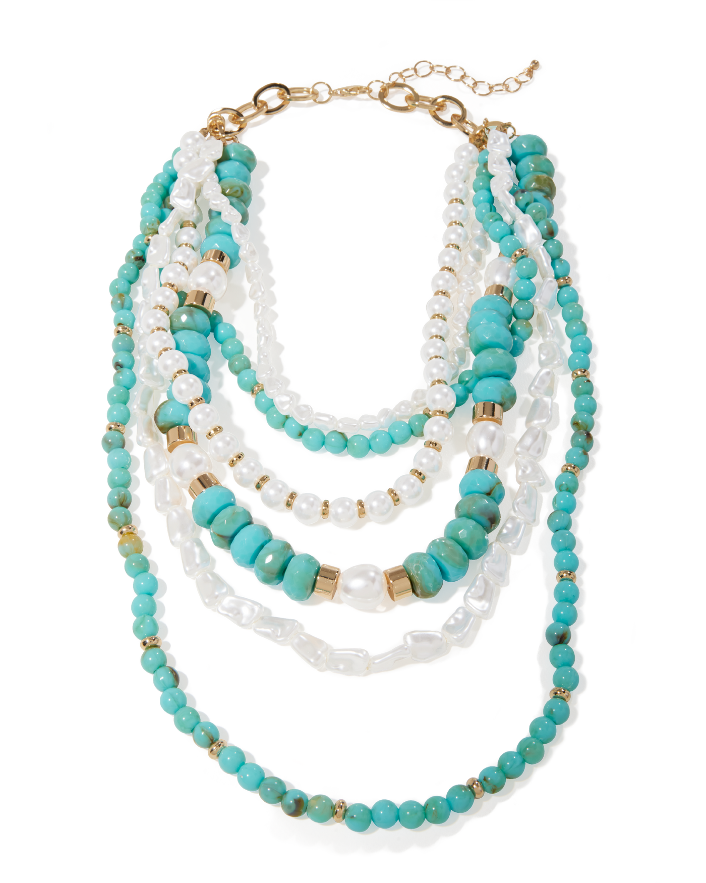 Turquoise and Pearl Layered Necklace White/Blue