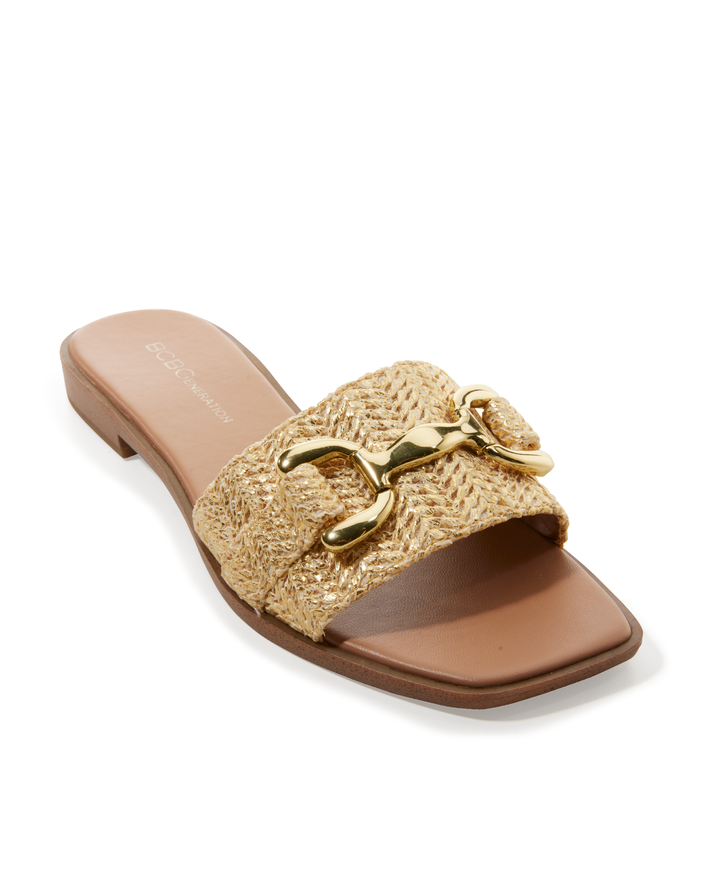 Metallic Raffia Hardware Sandal Natural