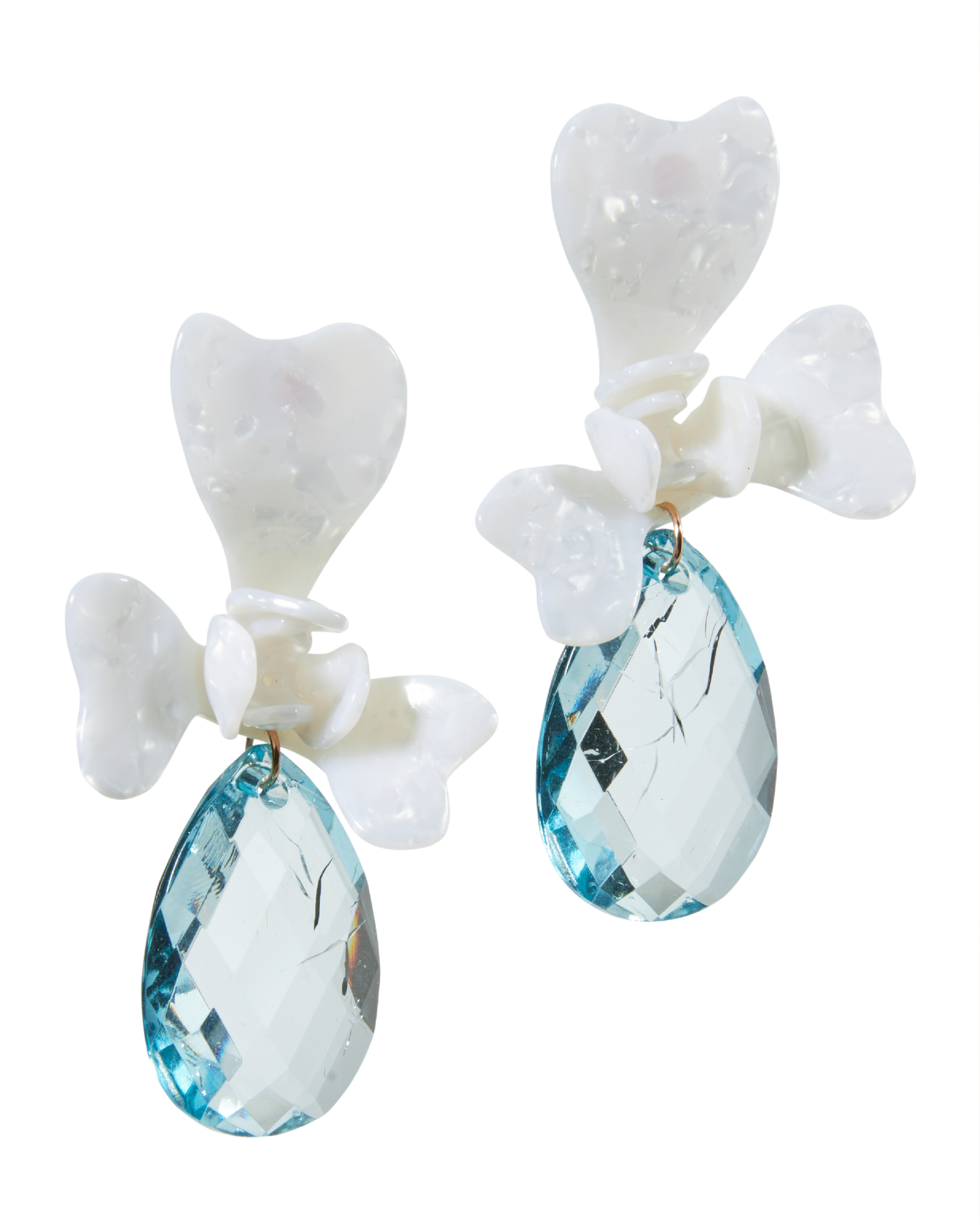 3D Floral Gem Drop Earring Blue