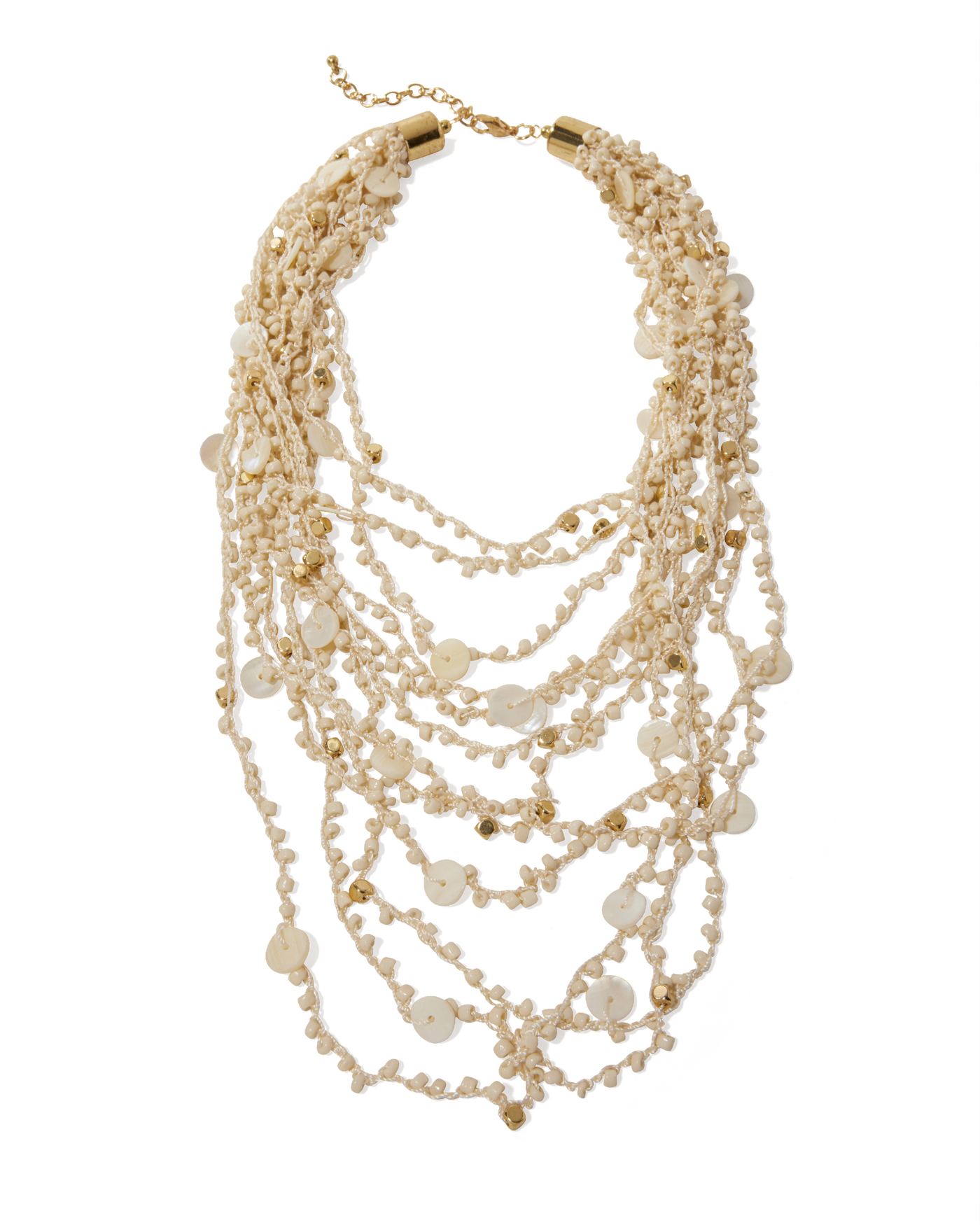 Layered Bead Necklace Off White