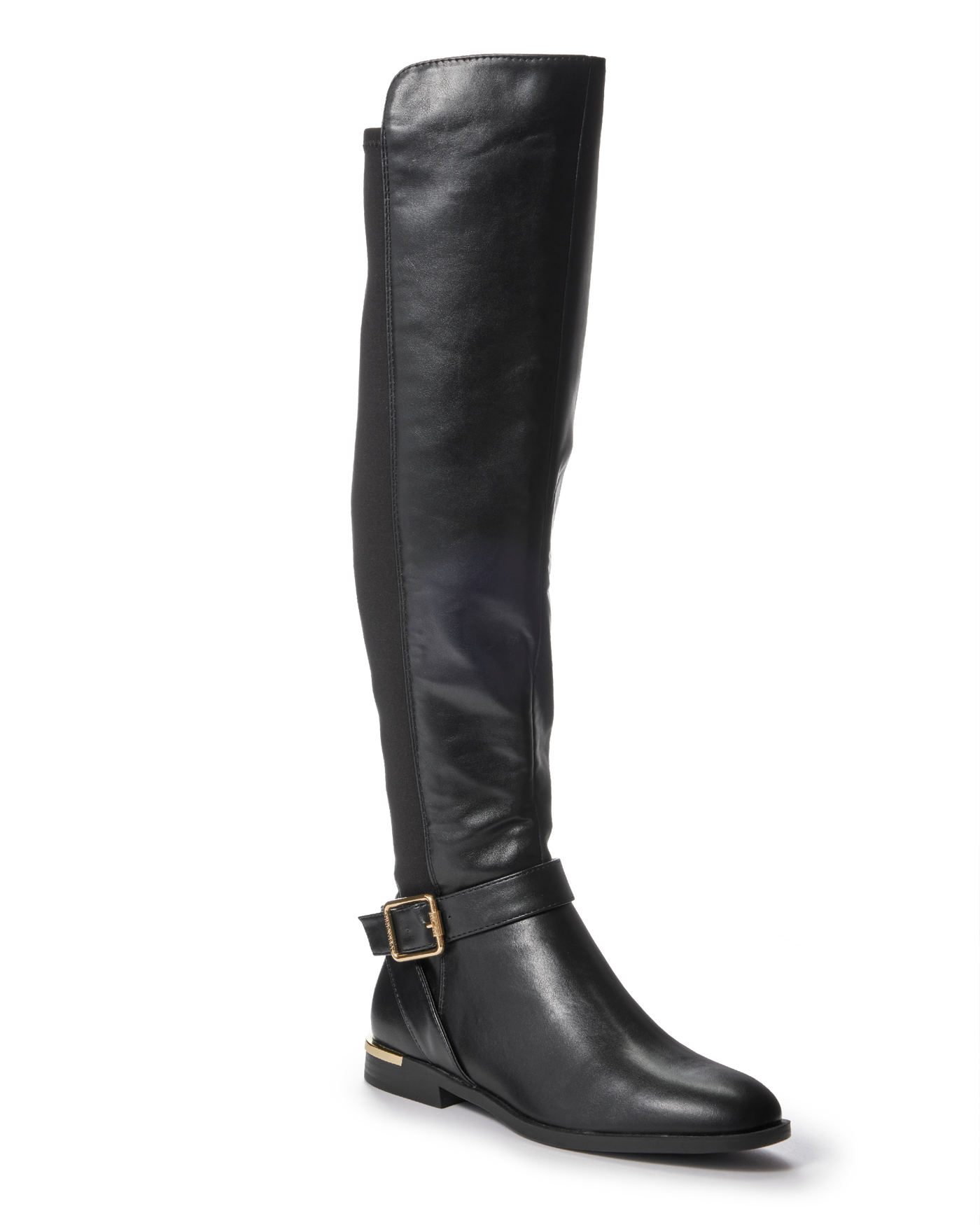 Buckle Detail Flat Tall Boot Black