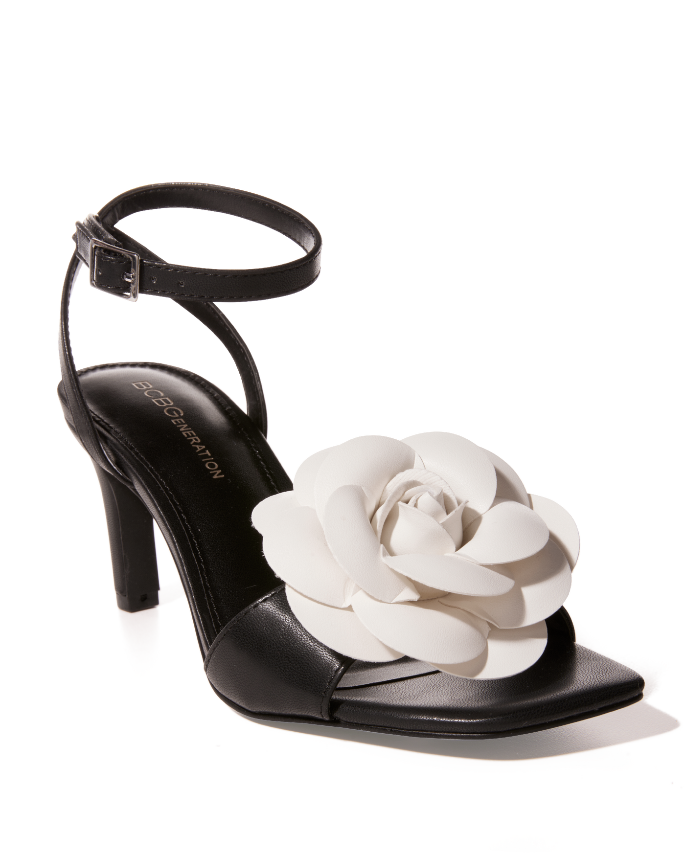 Floral Ankle Strap Heel Black/White