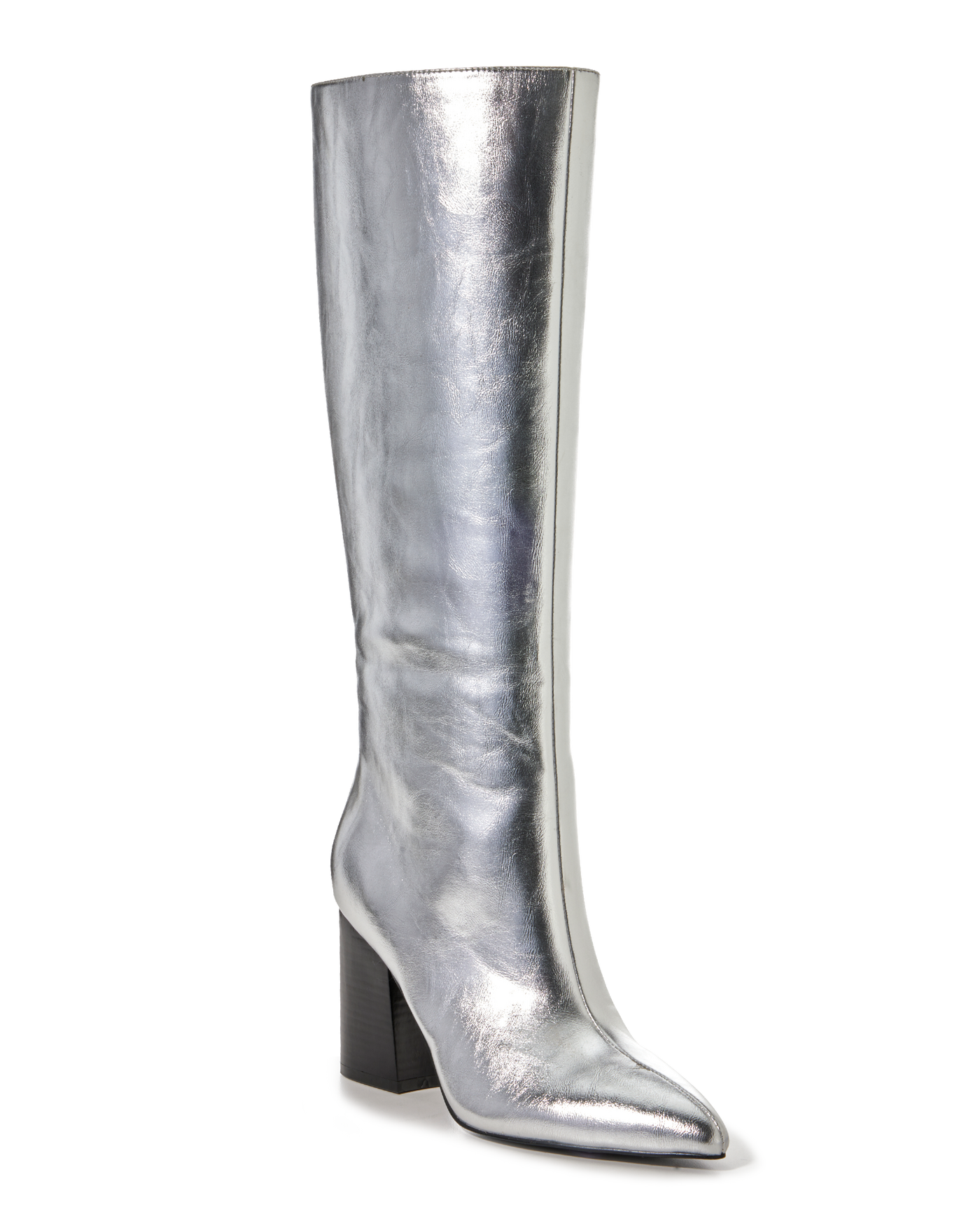 Metallic Tall Block Heel Boot Silver