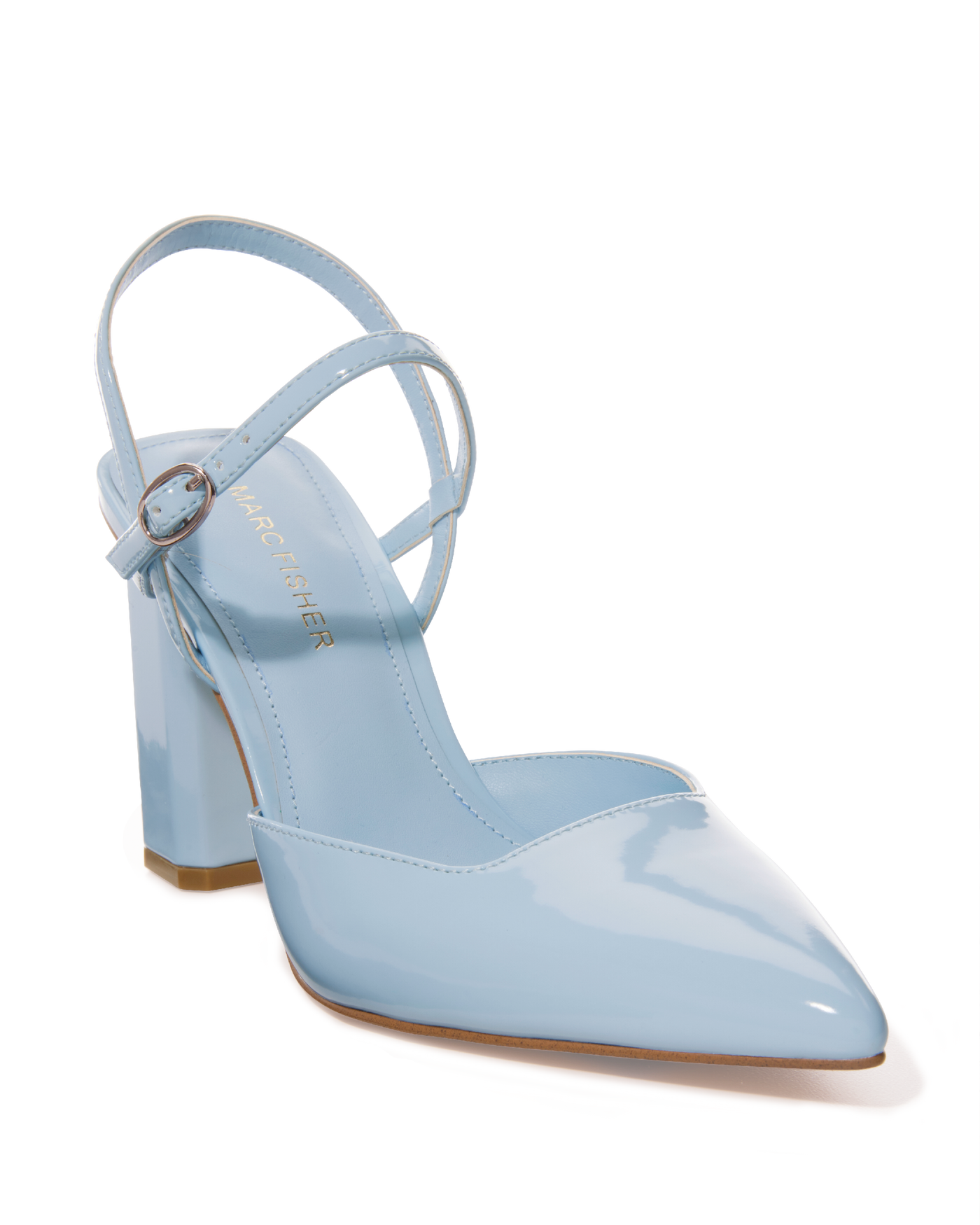 Pointed Toe Ankle Strap Block Heel Light Blue