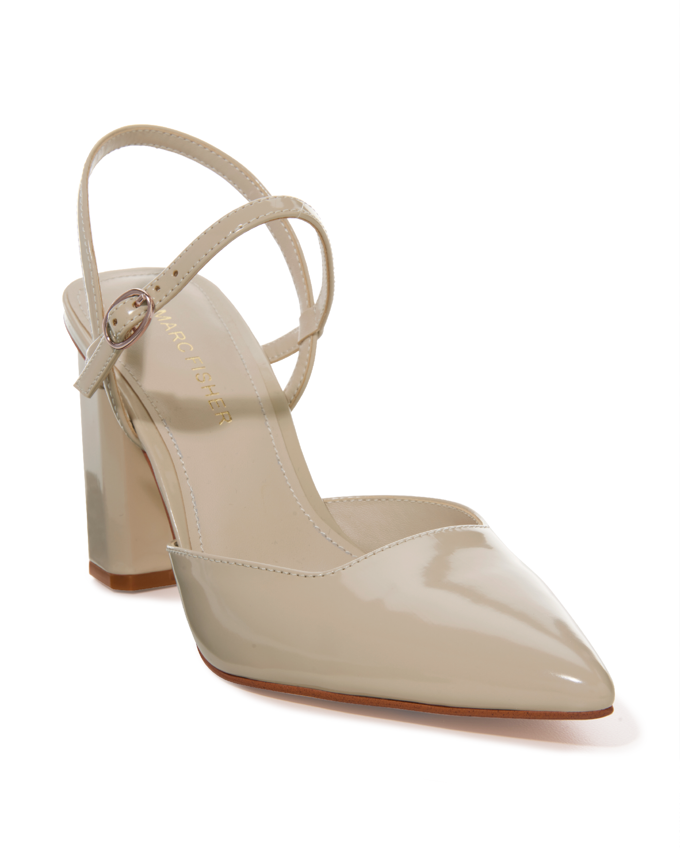 Pointed Toe Ankle Strap Block Heel Cream