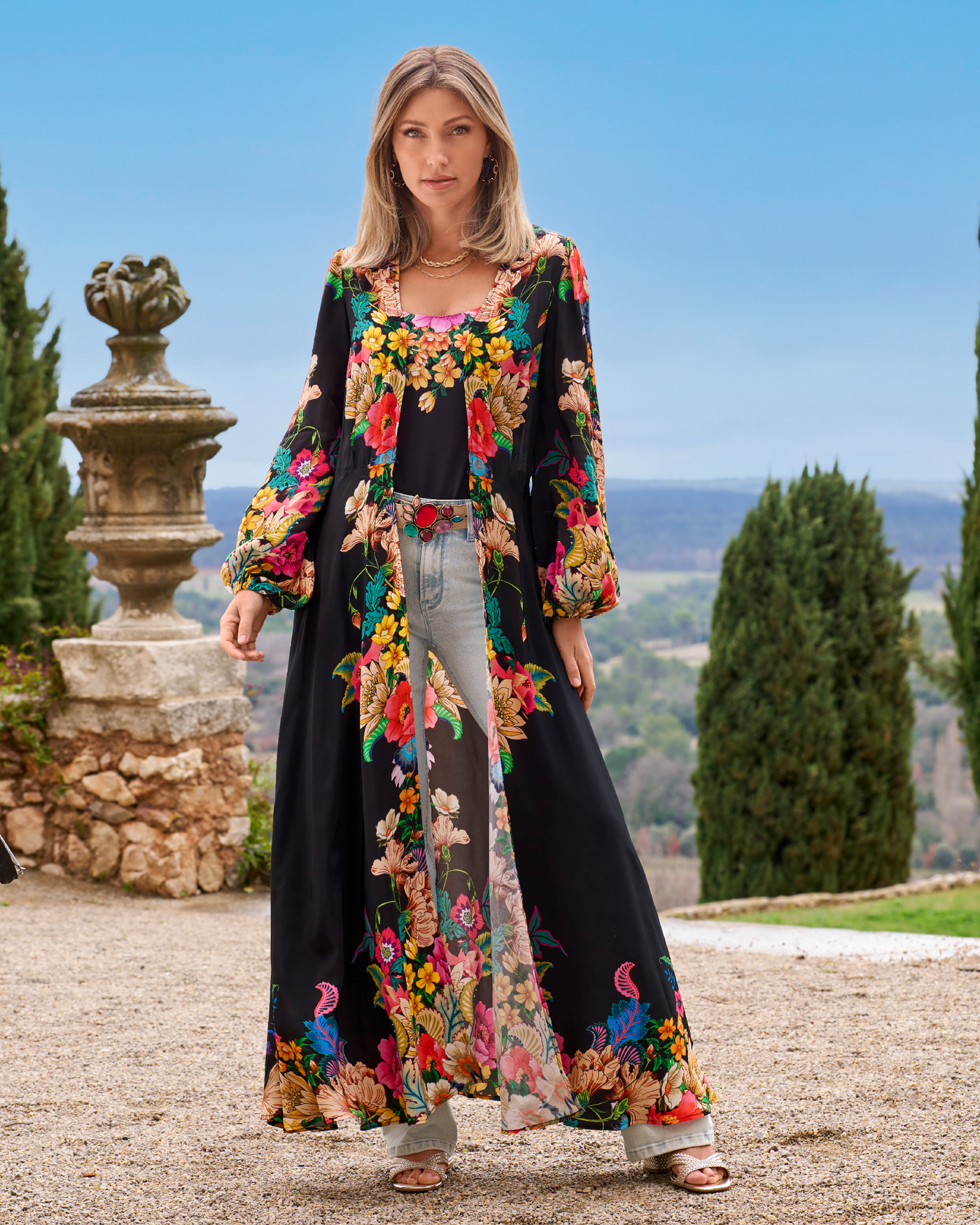 Castillo Gardens Luxe Full Length Duster Black/Magenta