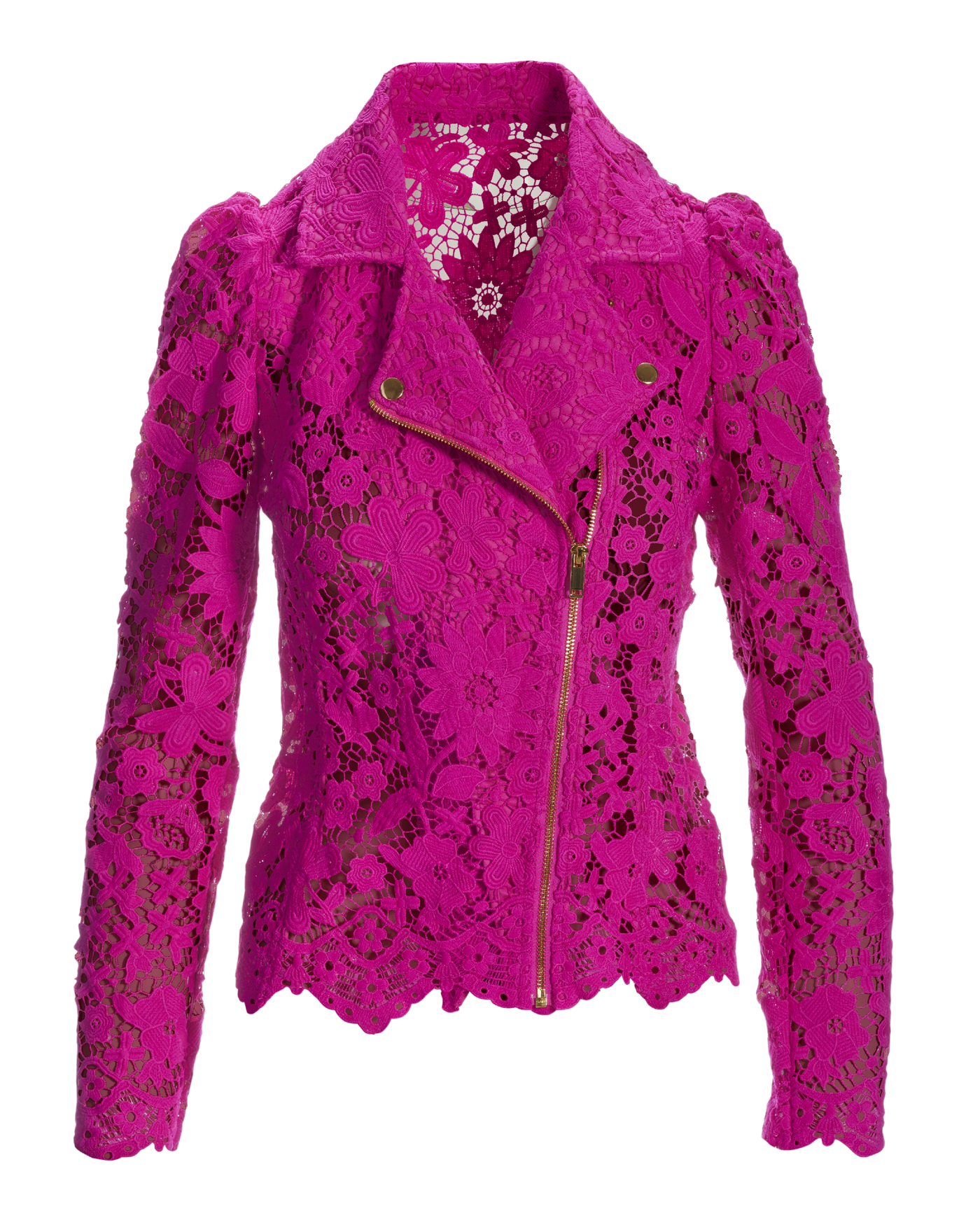 Scallop Trim Lace Moto Jacket - Fuchsia – Boston Proper