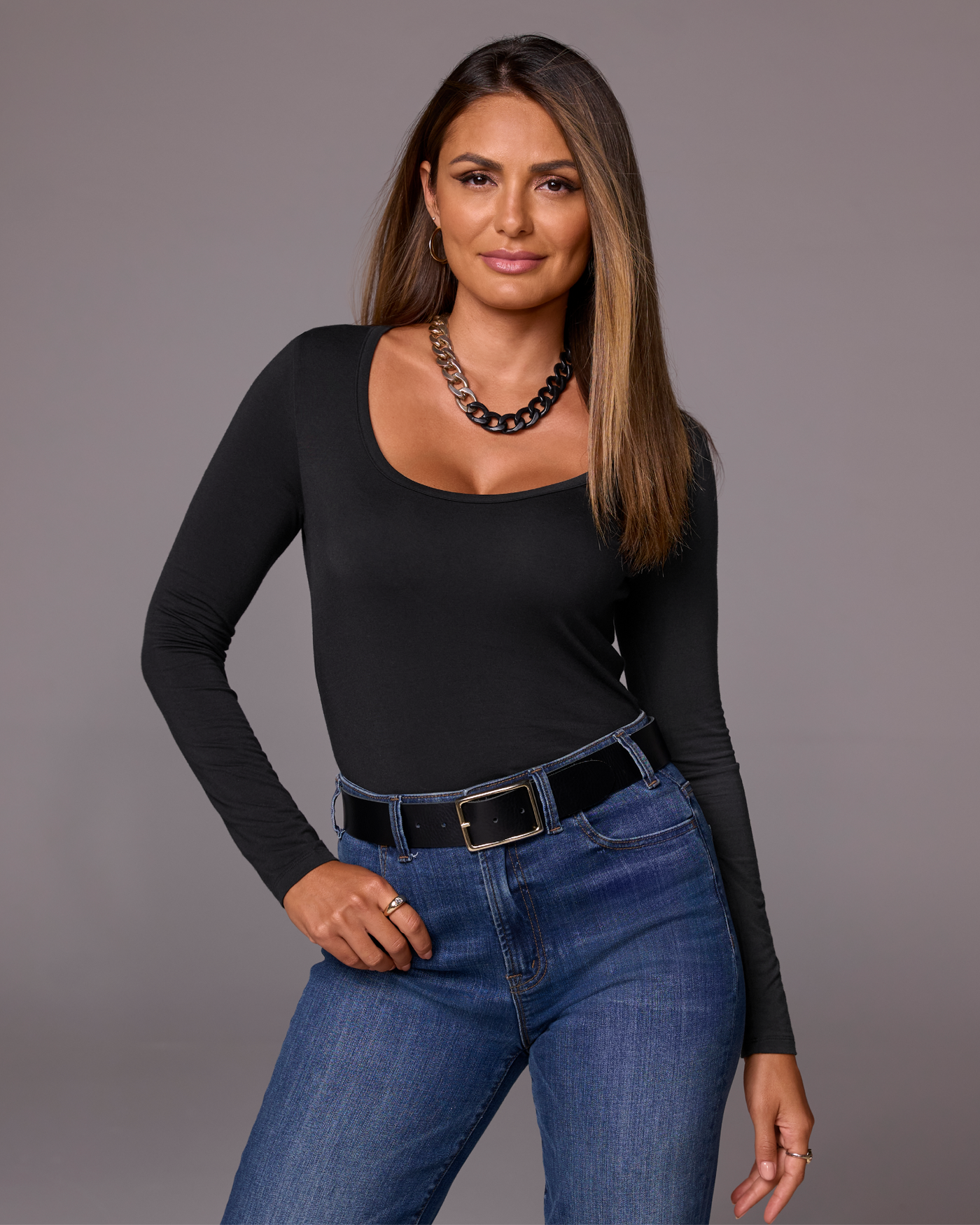 So Effortless Long Sleeve Scoop Neck Knit Top Proper Black