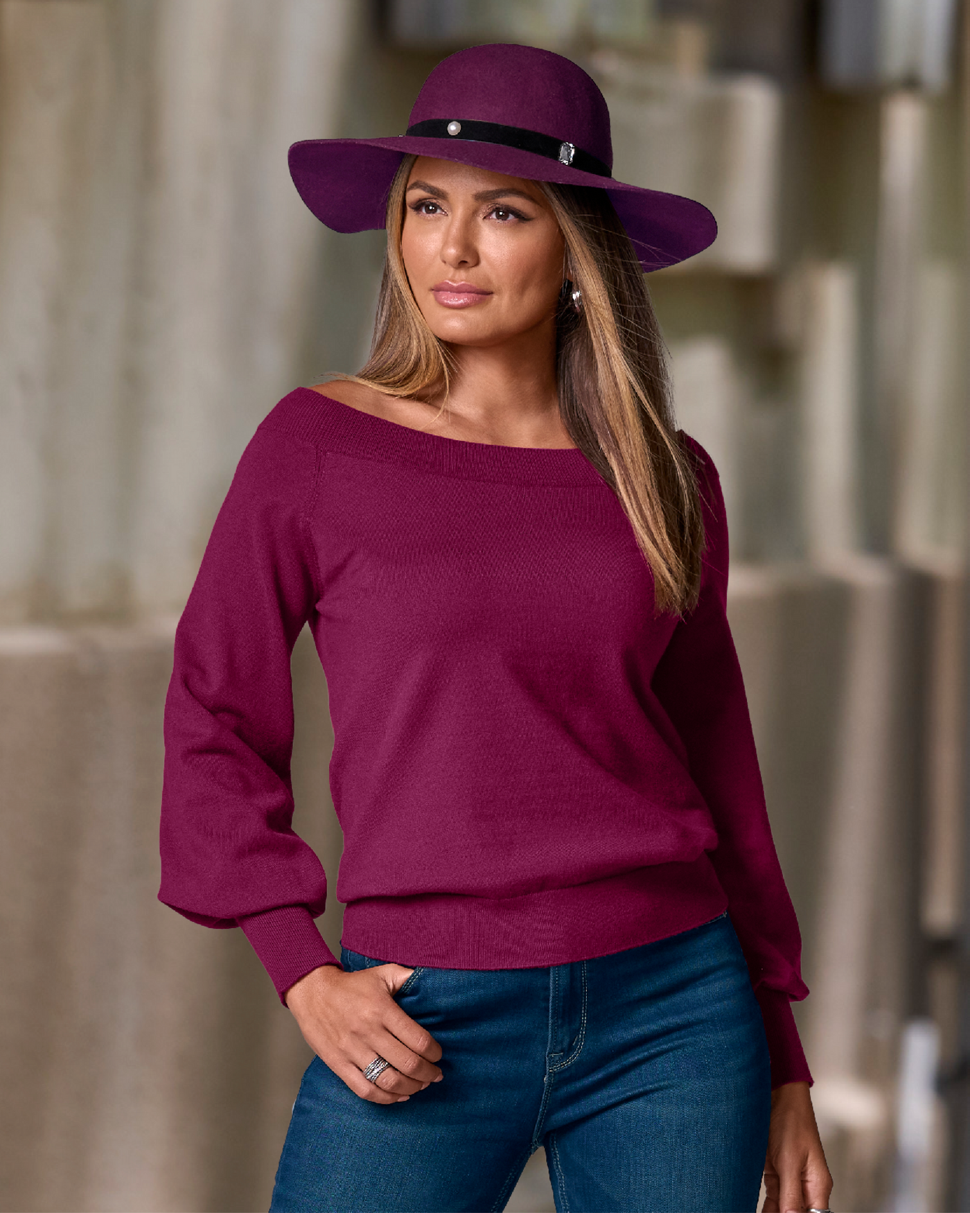Lightweight Slouchy Sweater Cabernet