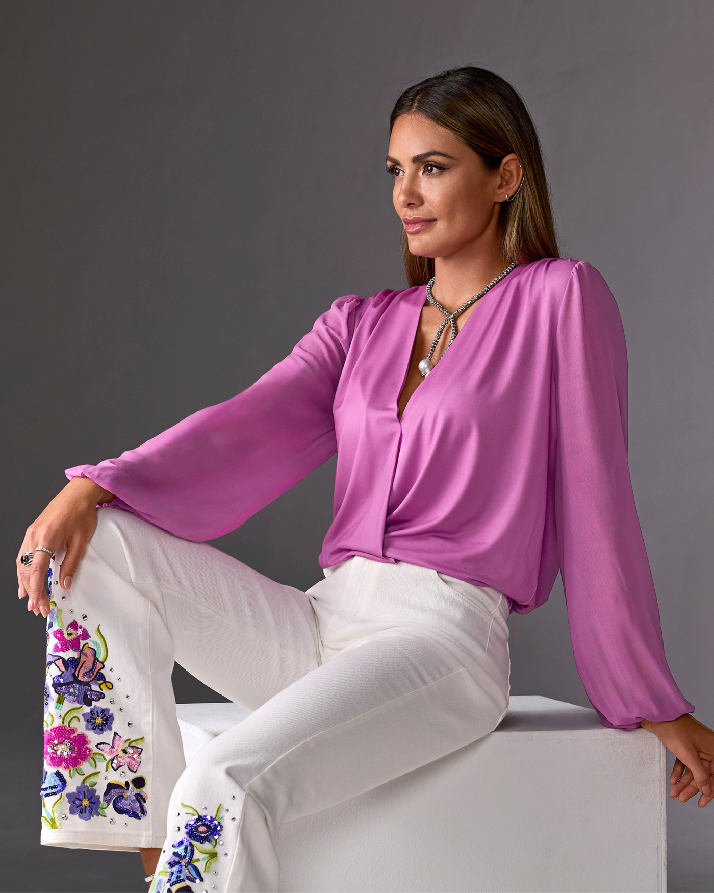 So Chic Chiffon Sleeve Surplice Top Bodacious