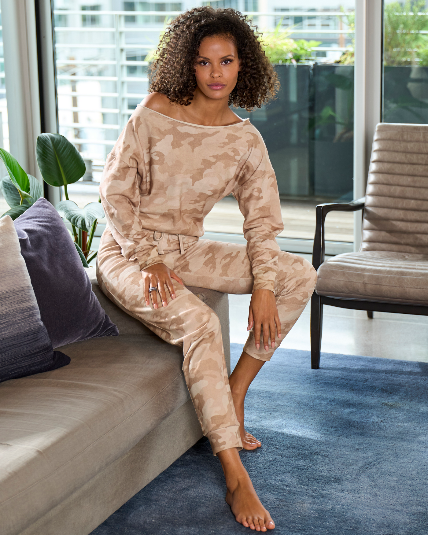 Cotton Comfort Camo Drawstring Lounge Jogger Neutral