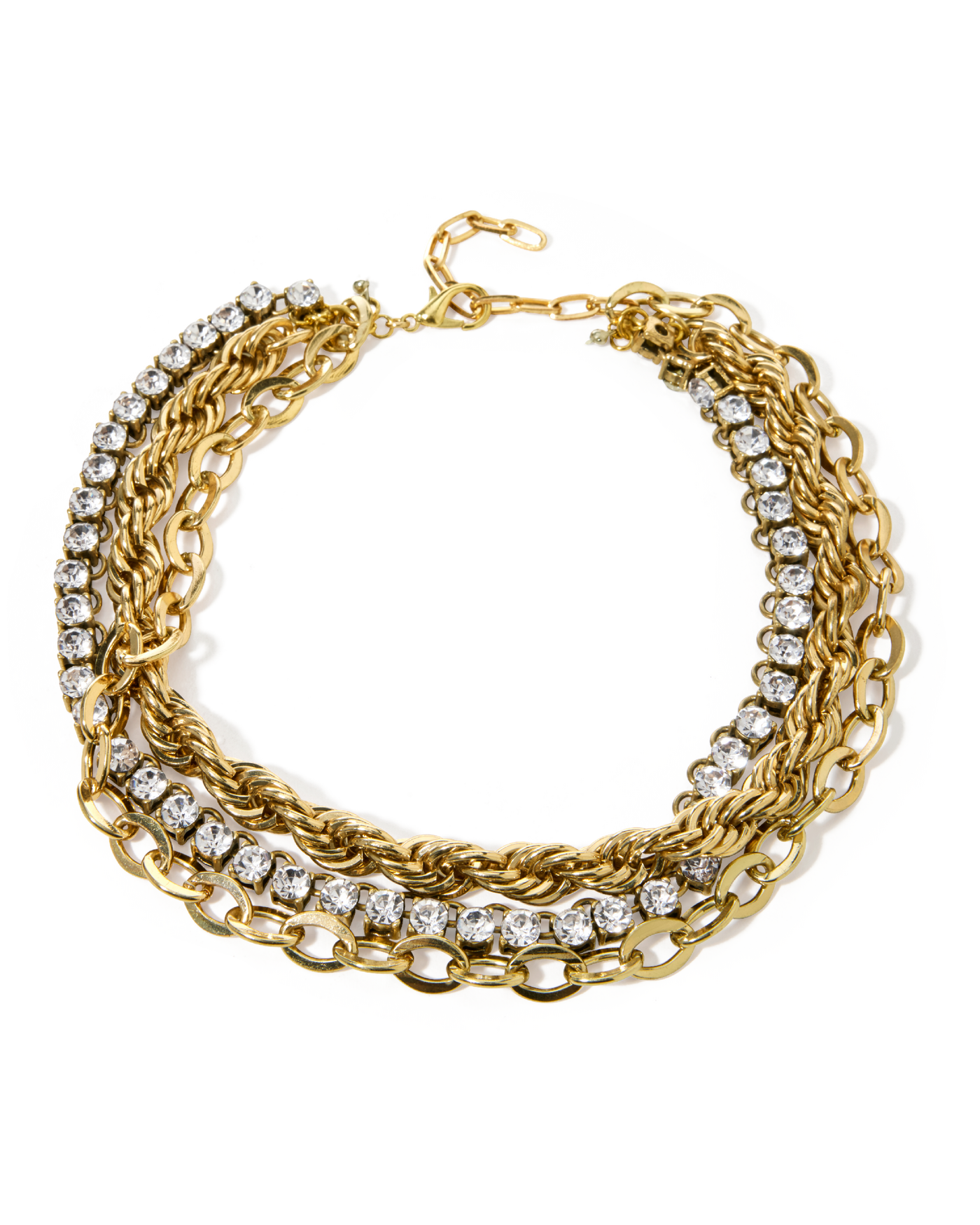 Gold Layered Rope Crystal Chain Necklace Gold