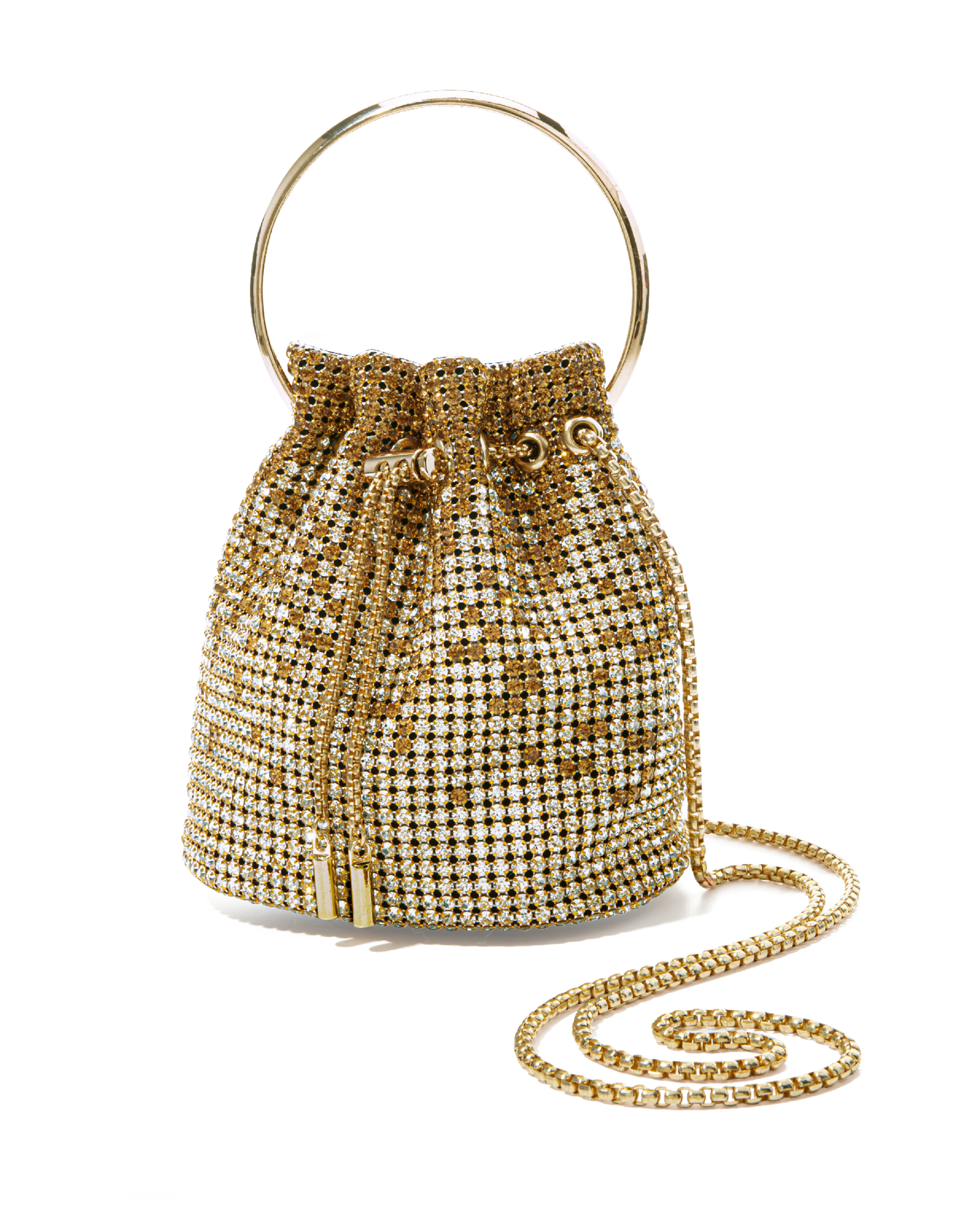 Rhinestone Gold Handle Pouch Bag Gold Multi