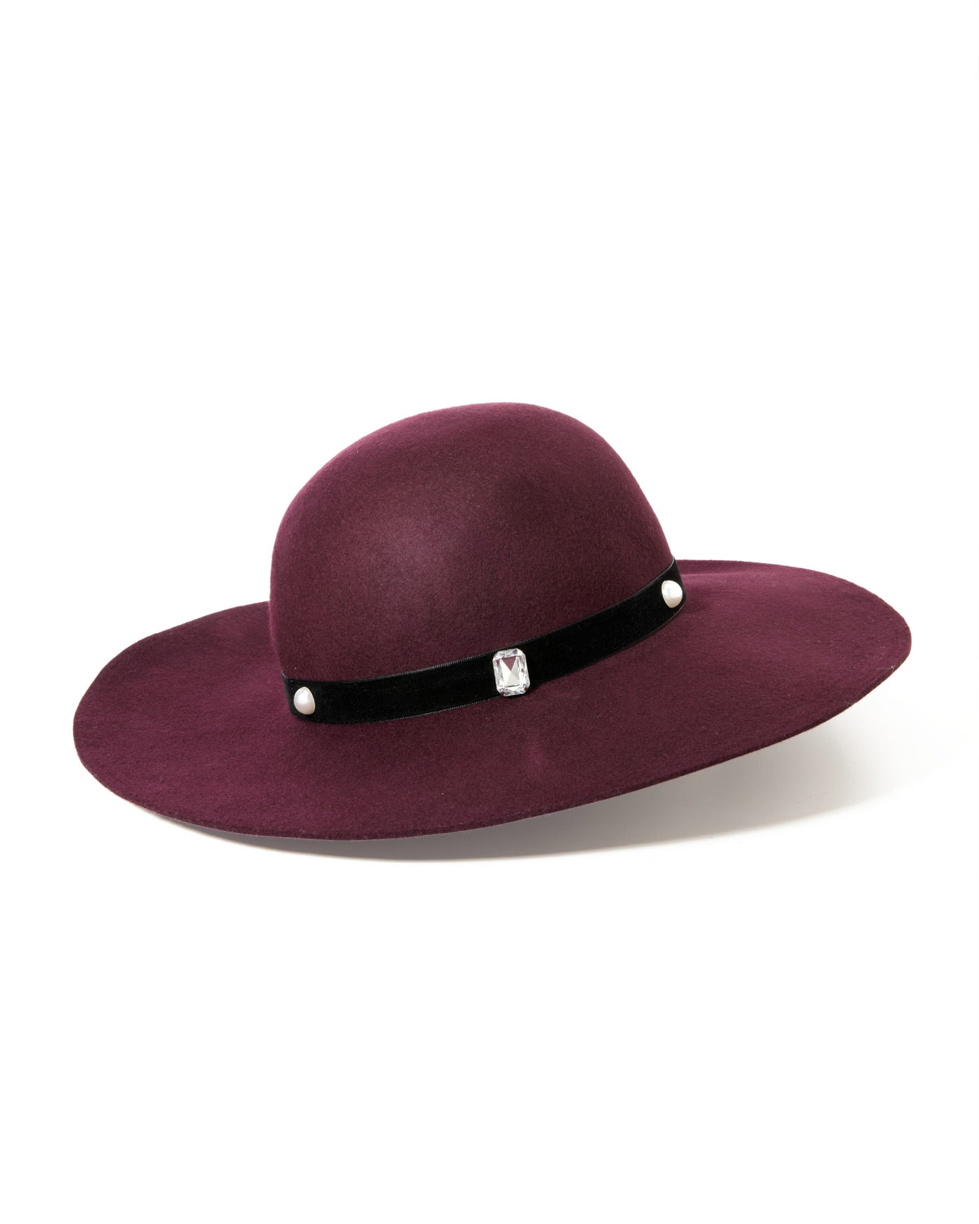 Pearl and Gem Felt Hat Burgundy
