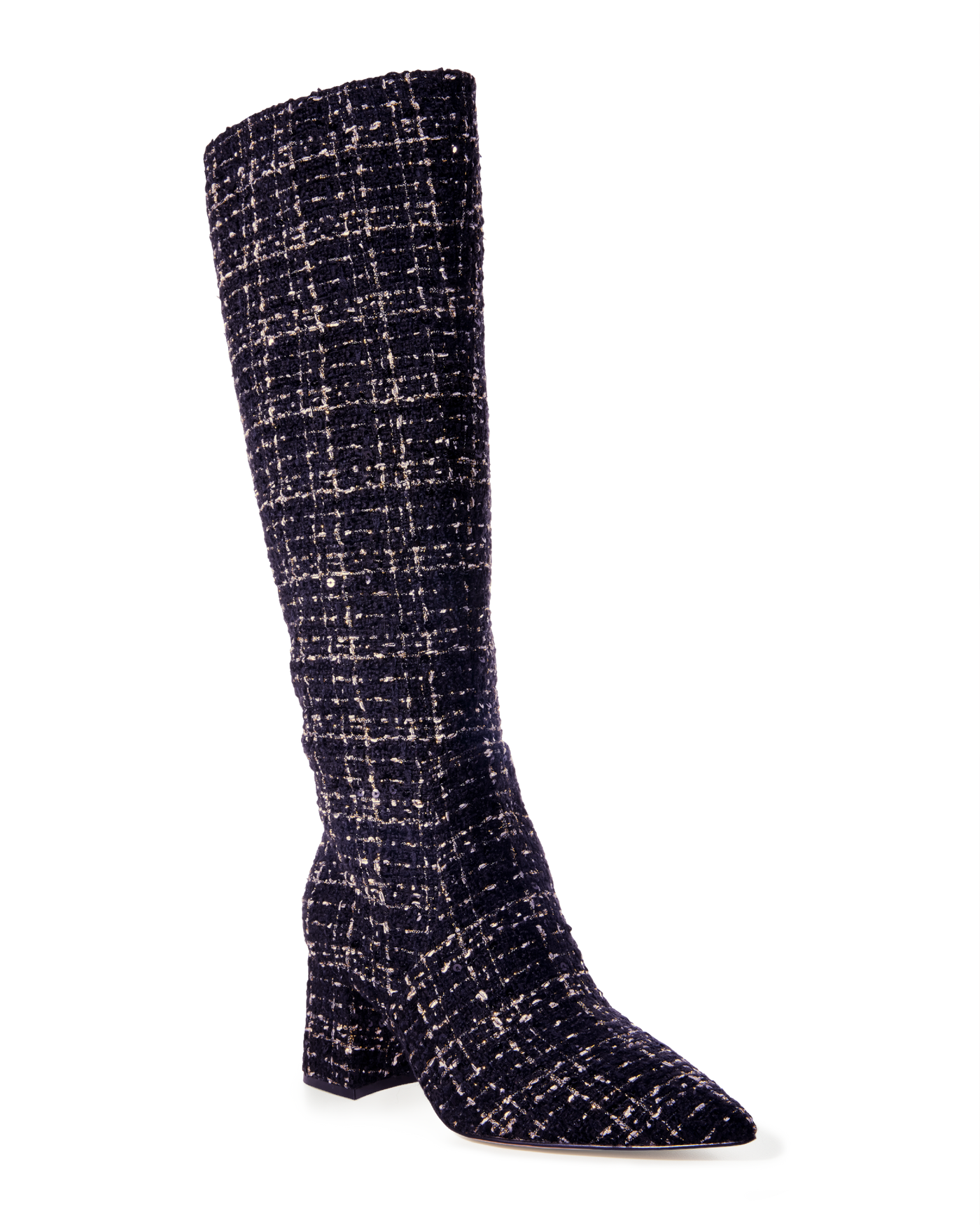 Sequin Tweed Boot Black Multi