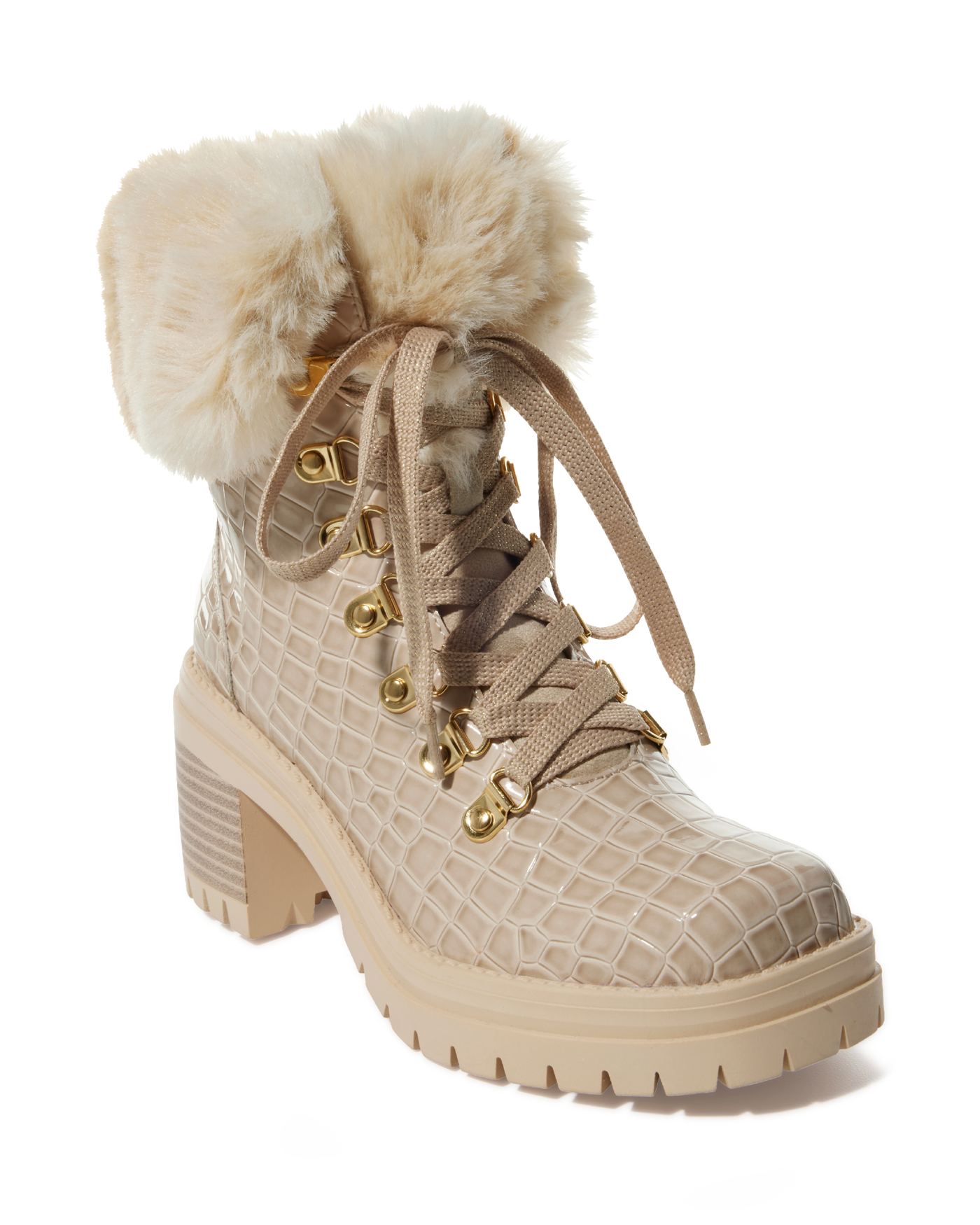 Croco Fur Lace Up Bootie Neutral