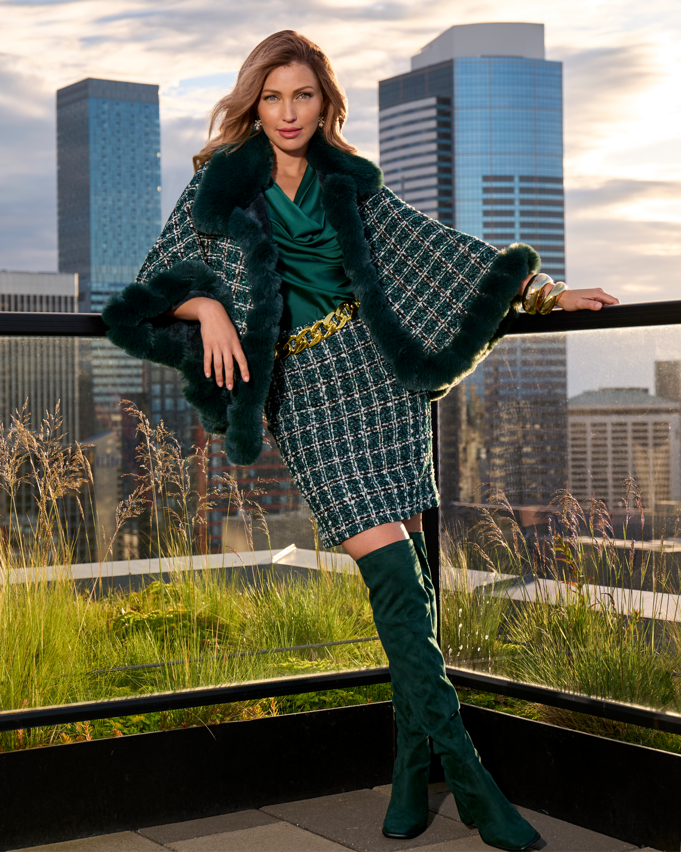 Charleston Emerald Tweed Mini Skirt Deep Emerald