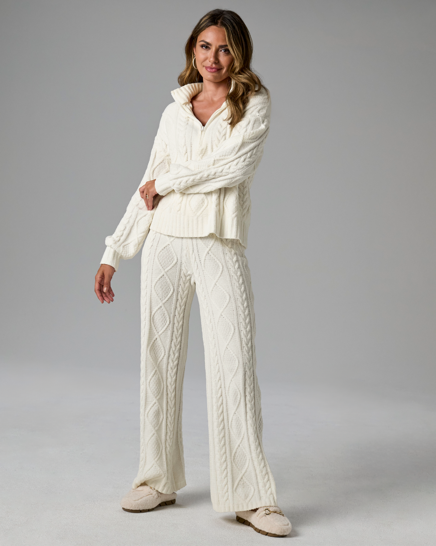 Half Zip Cable Lounge Set - Off White – Boston Proper