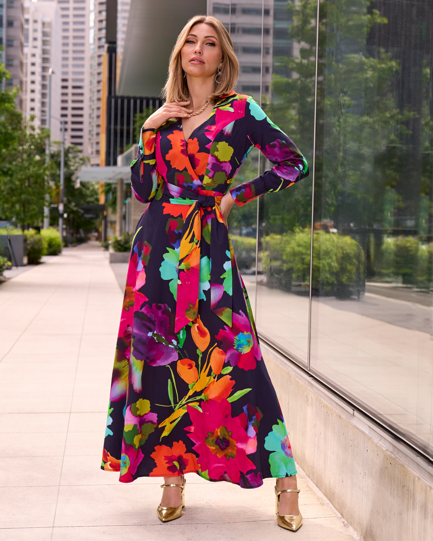 City Garden Surplice Maxi Dress Navy Multi