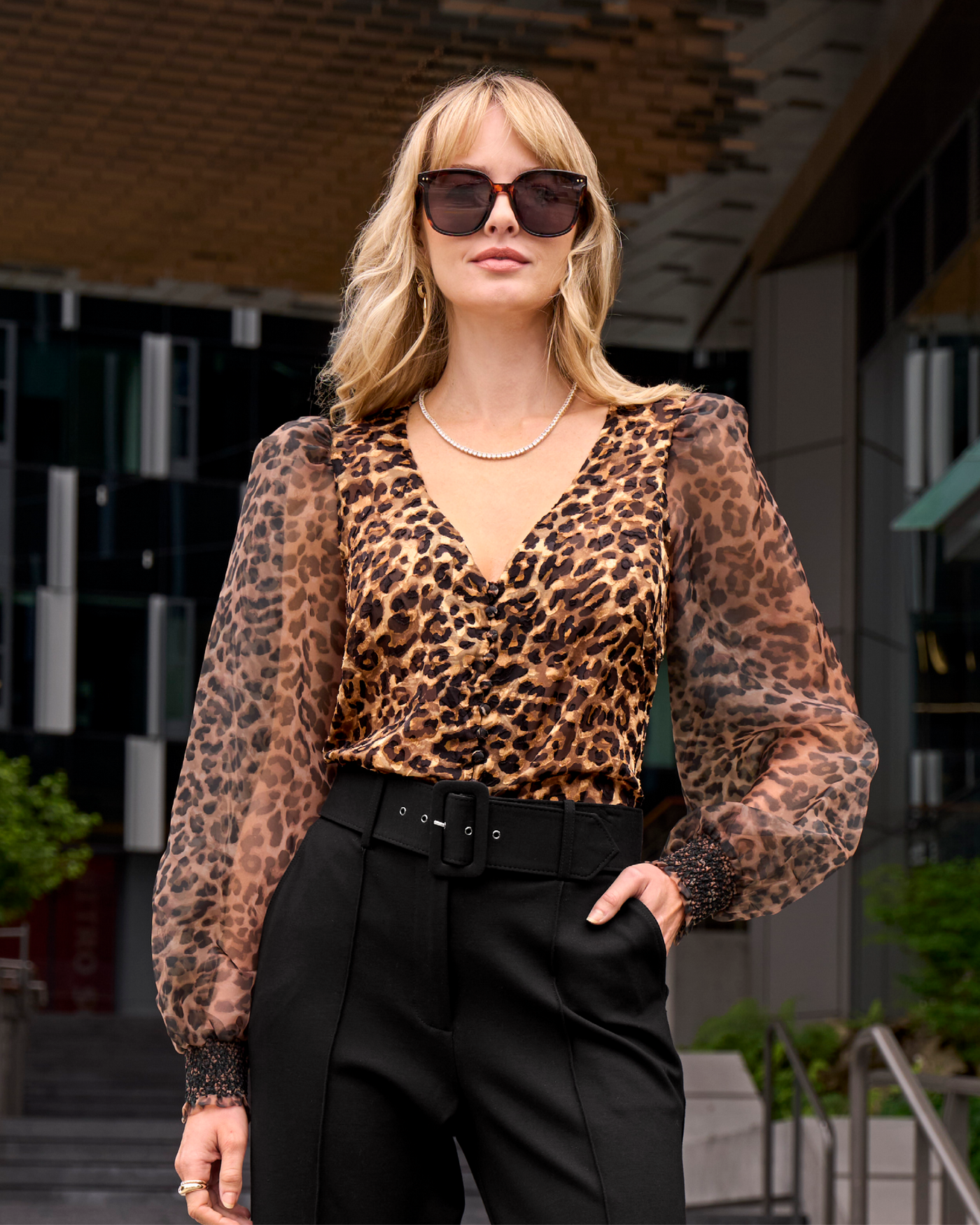 Organza Cheetah Print Top Brown