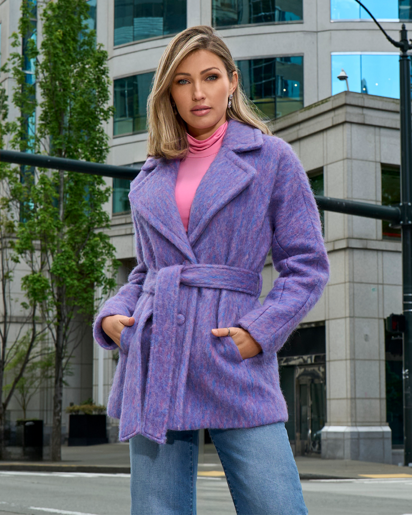 Multi Color Tie Waist Coat Pink/Blue