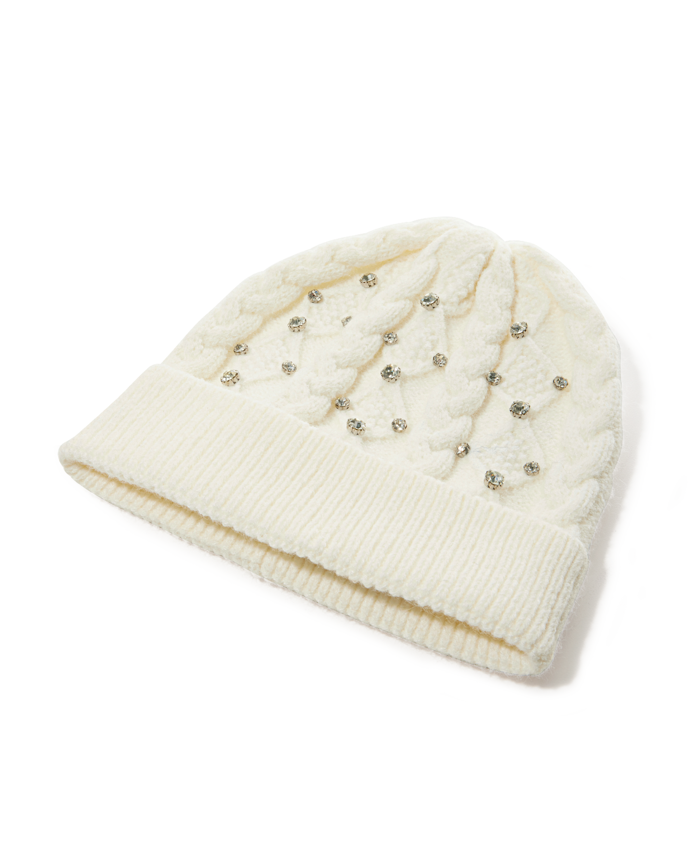Cable Knit Sequin Hat White