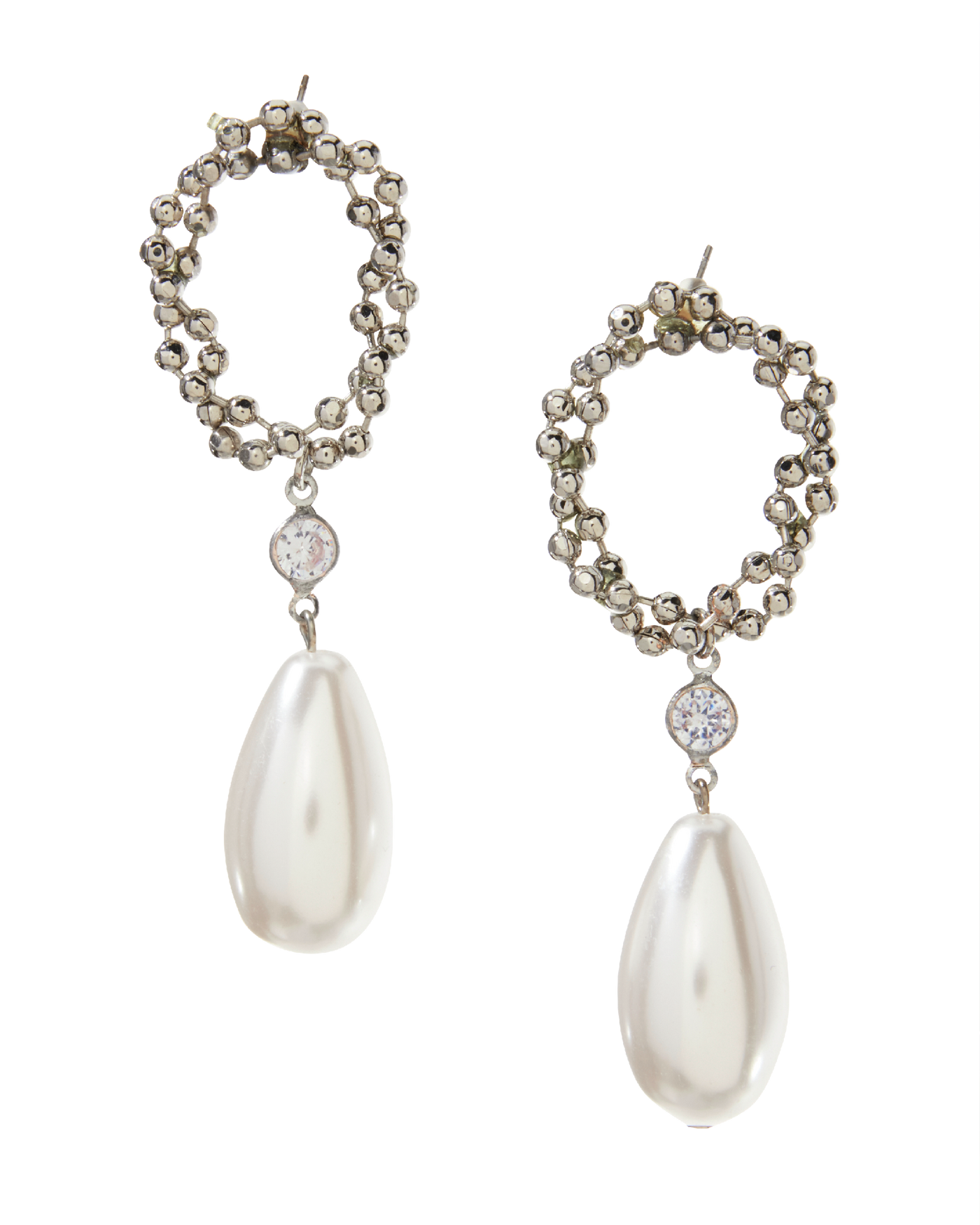 Beaded Pearl Drop Earring Silver/Pearl