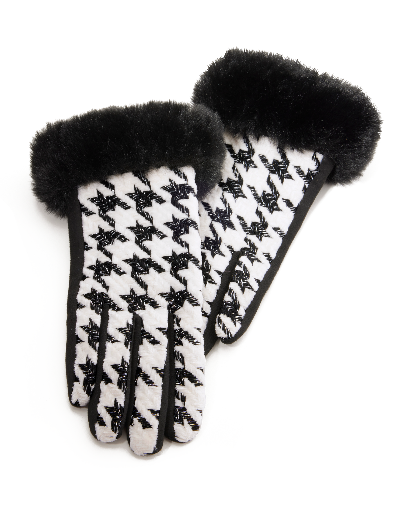 Houndstooth Faux Fur Glove Black