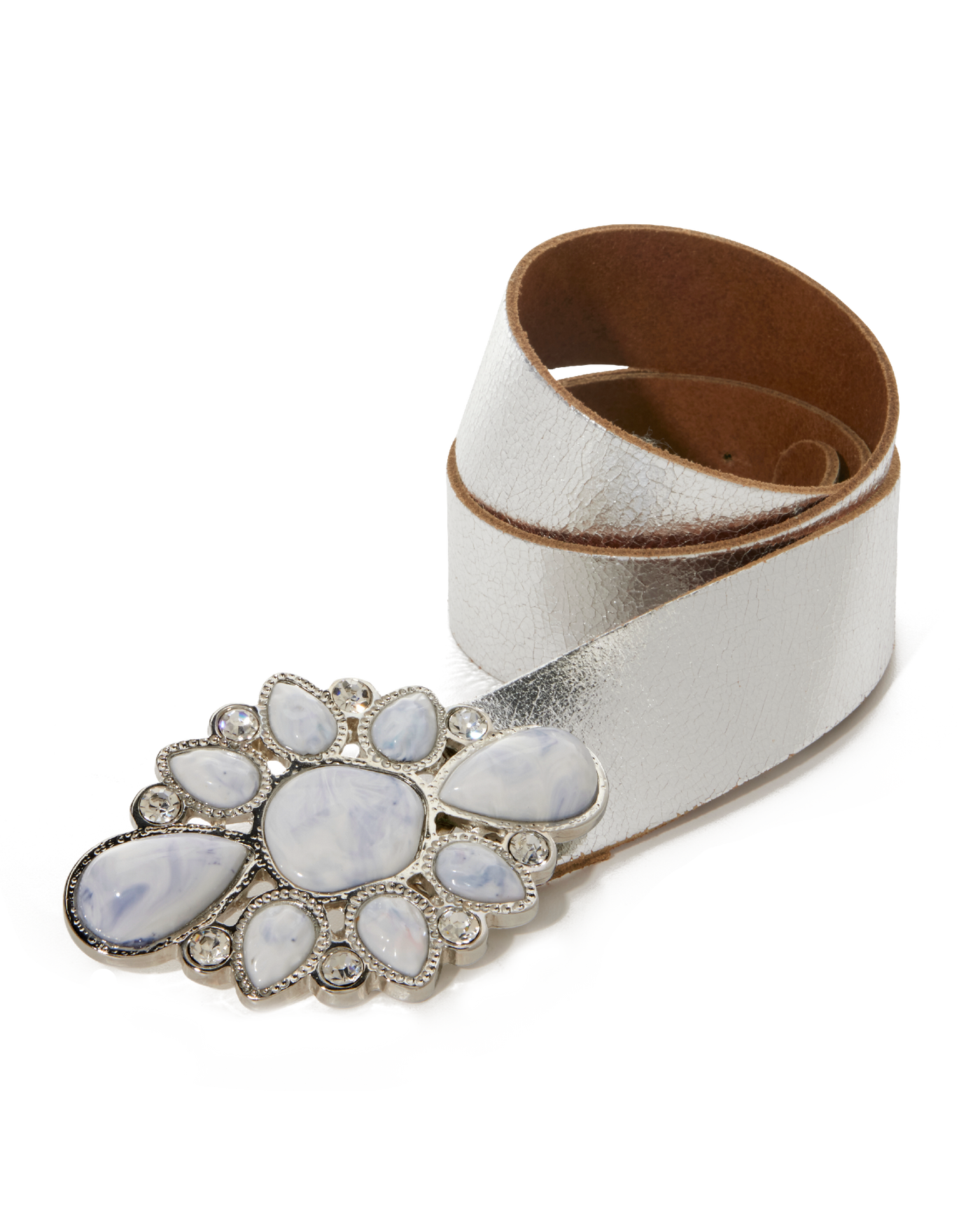 Marble Gem Buckle Belt Silver