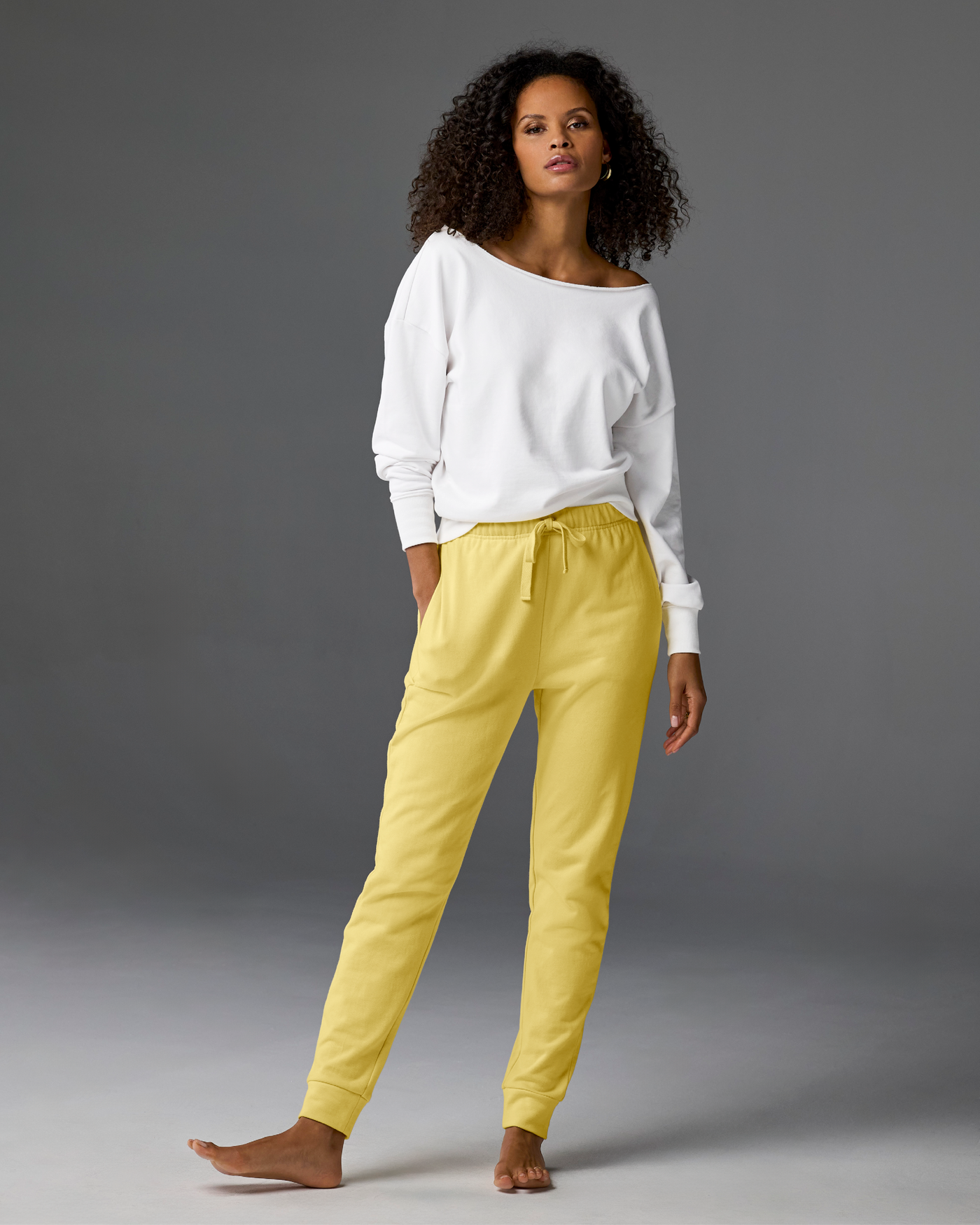 Cotton Comfort Drawstring Pocket Jogger Pale Banana