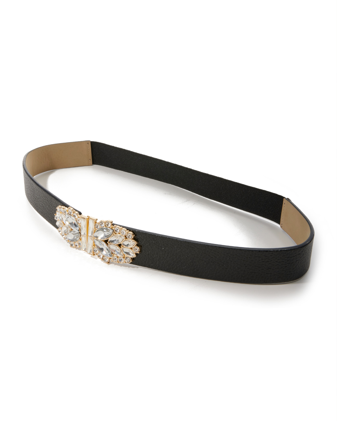 Crystal Embellished Elastic Waist Belt Black