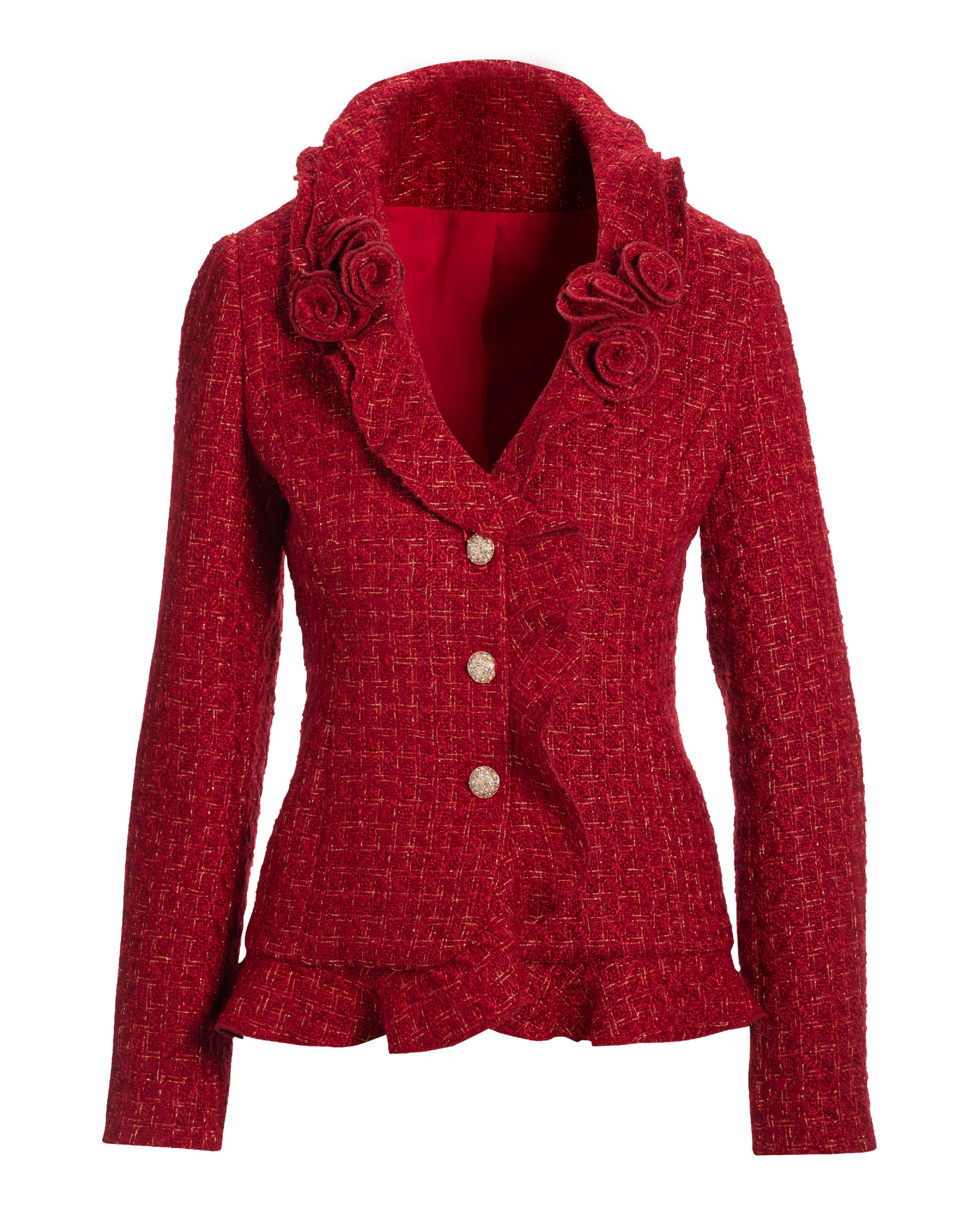 Rosette Ruffle Tweed Jacket Red/Gold – Boston Proper