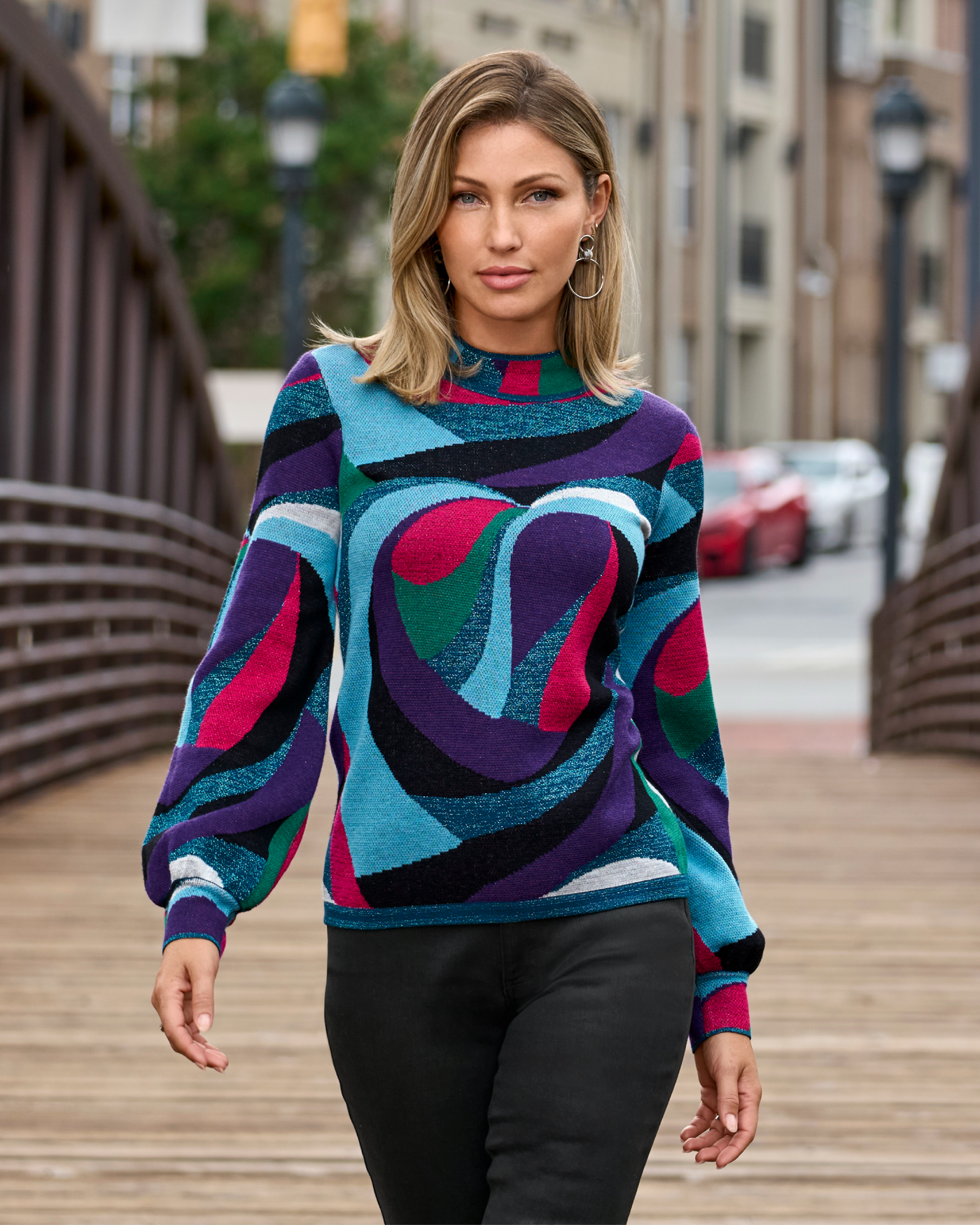 Abstract Jacquard Mock Neck Sweater Multi