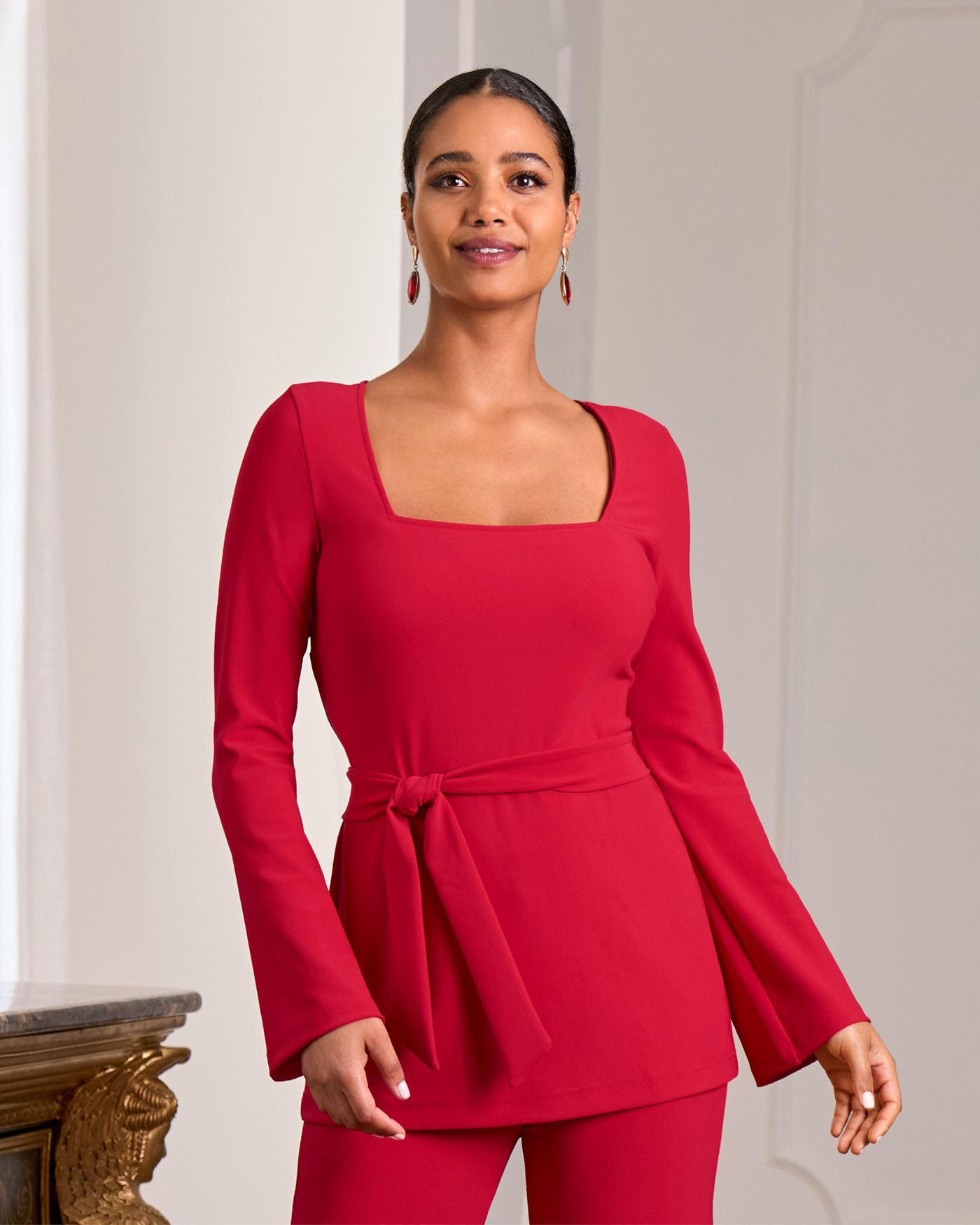 Beyond Travel Square Neck Tie Waist Top French Kiss